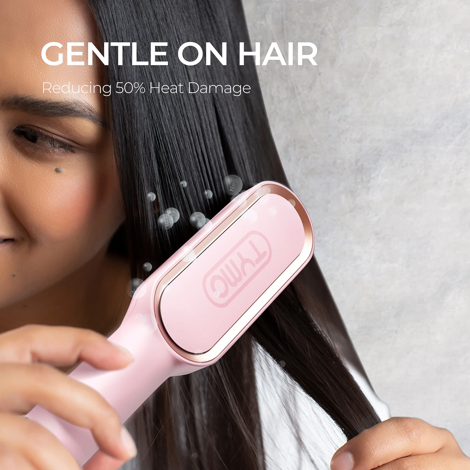 TYMO Ring Hair Straightener Brush, Hair Straightening Iron with Built-in Comb, Anti-Scald & Dual Voltage, Pink - Image 2