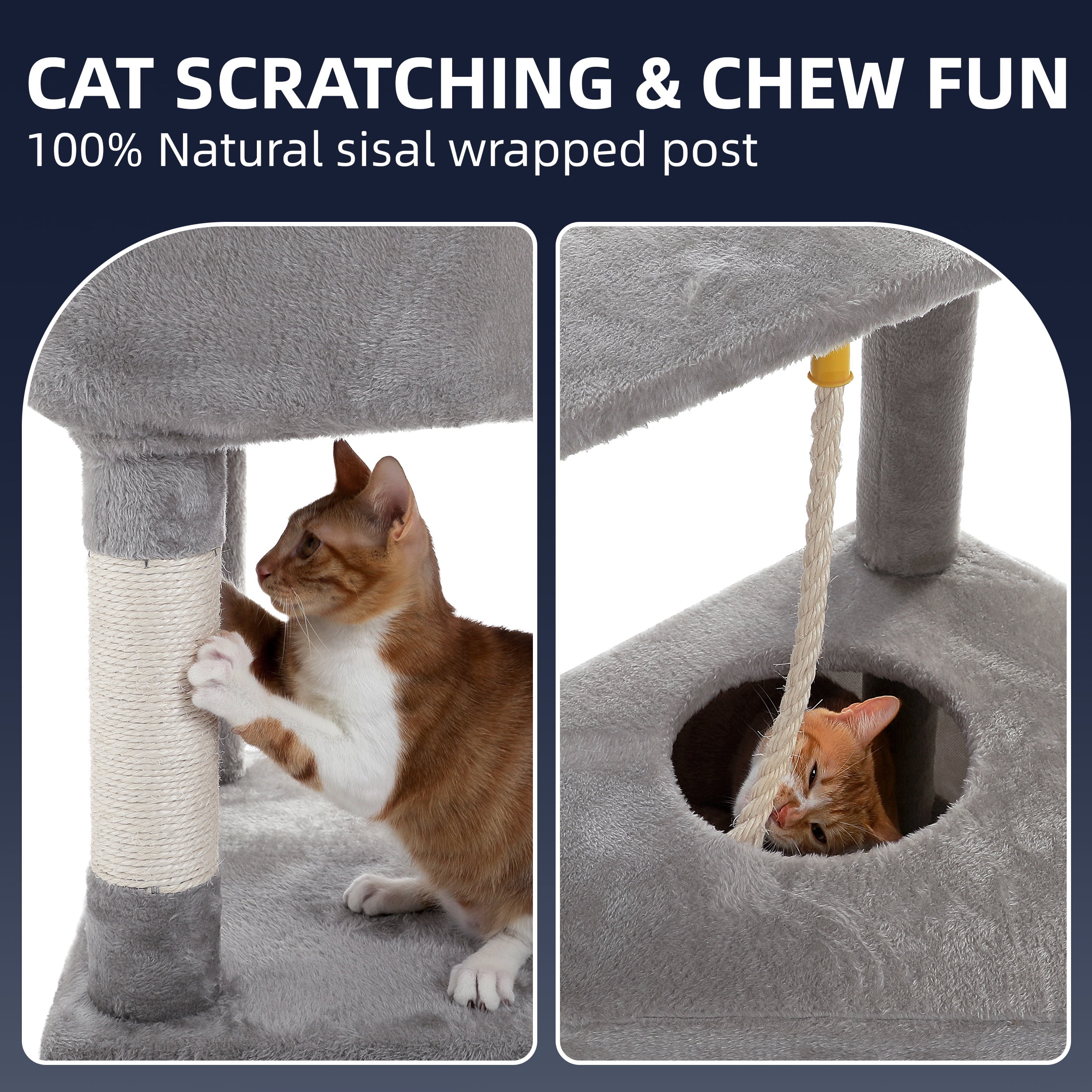 Vibrant Life 50inch Cat Tree Tower with Large Condo and Perch for Indoor Cats, Light Gray - Image 8