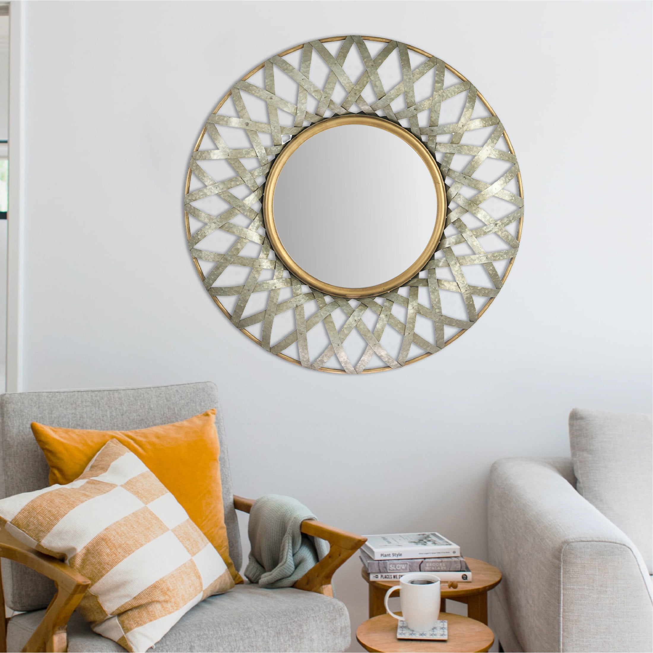 Creative Co-Op Round 2 Tone Metal Framed Wall Mirror, Silver and Gold - Image 4