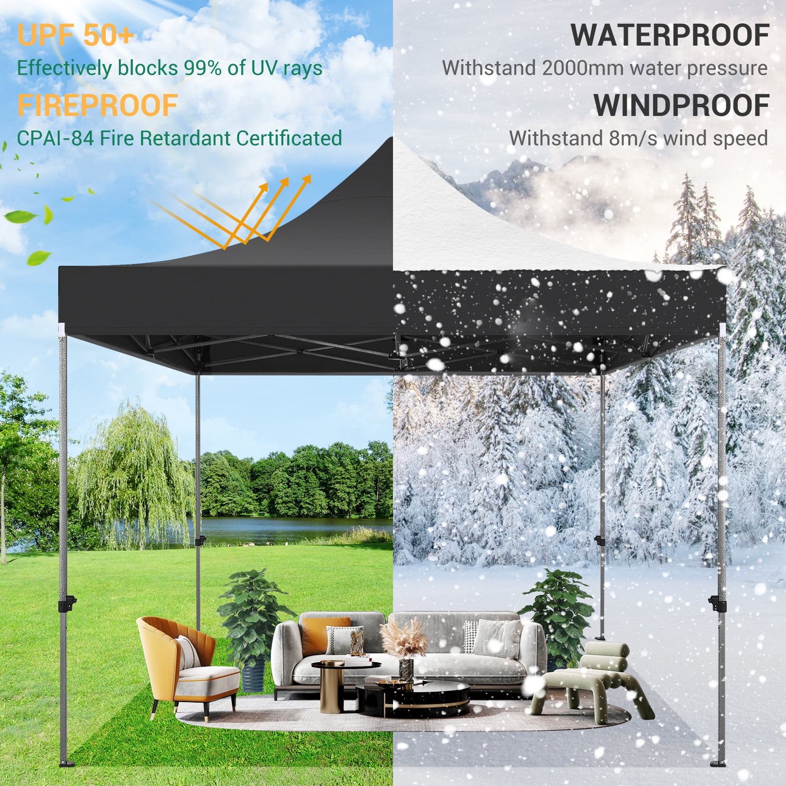 SANOPY 10x10 FT Pop Up Canopy Tent Outdoor Heavy Duty Commercial Instant Shelter Waterproof Party Tent Gazebo with 4 Removable Sidewalls, Roller Bag and 4 Sandbags, Black - Image 11