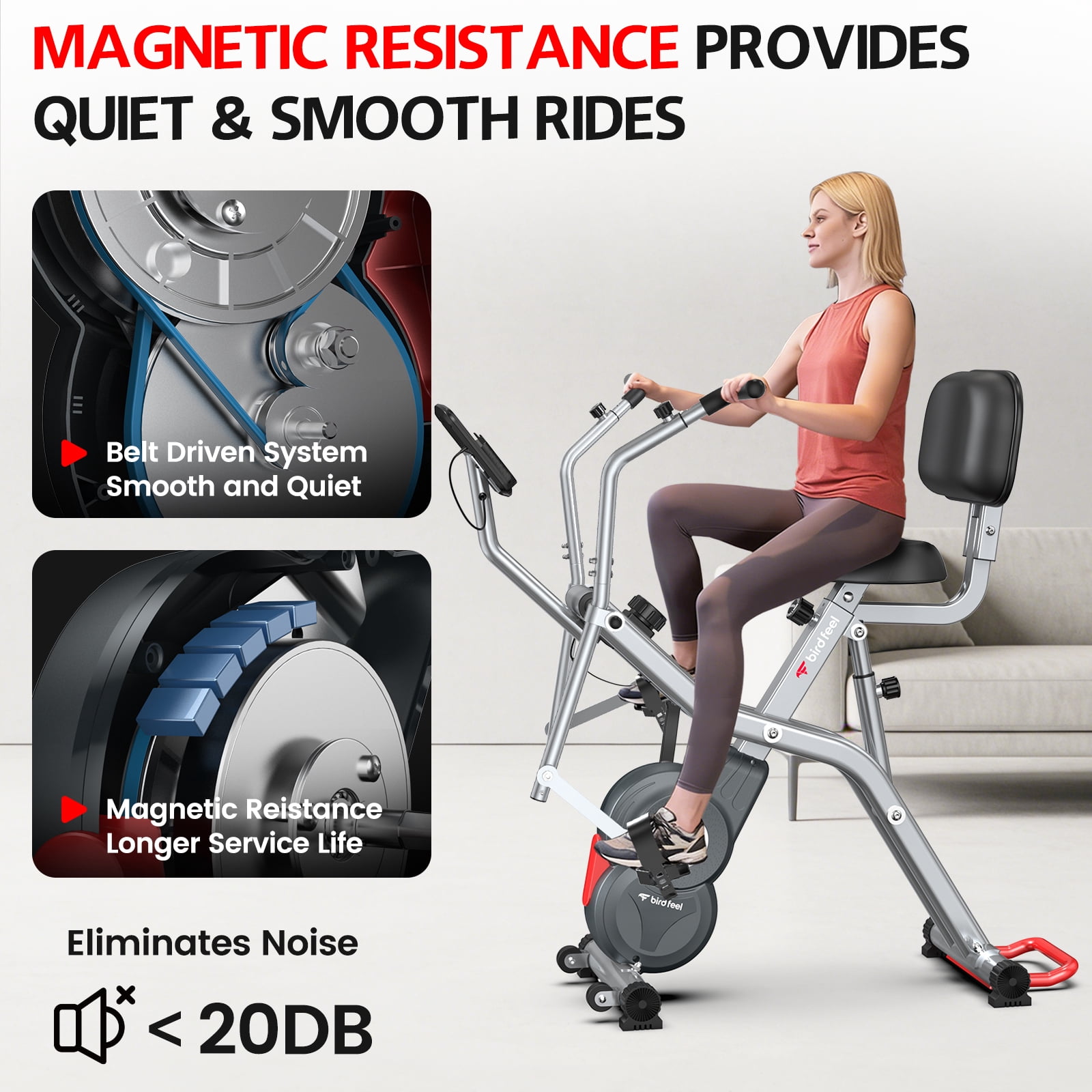 LNOW Magnetic Indoor Cycling Stationary Belt Drive Exercise Bike with Arm Exerciser Home Cardio Workout 300 Lbs - Image 5