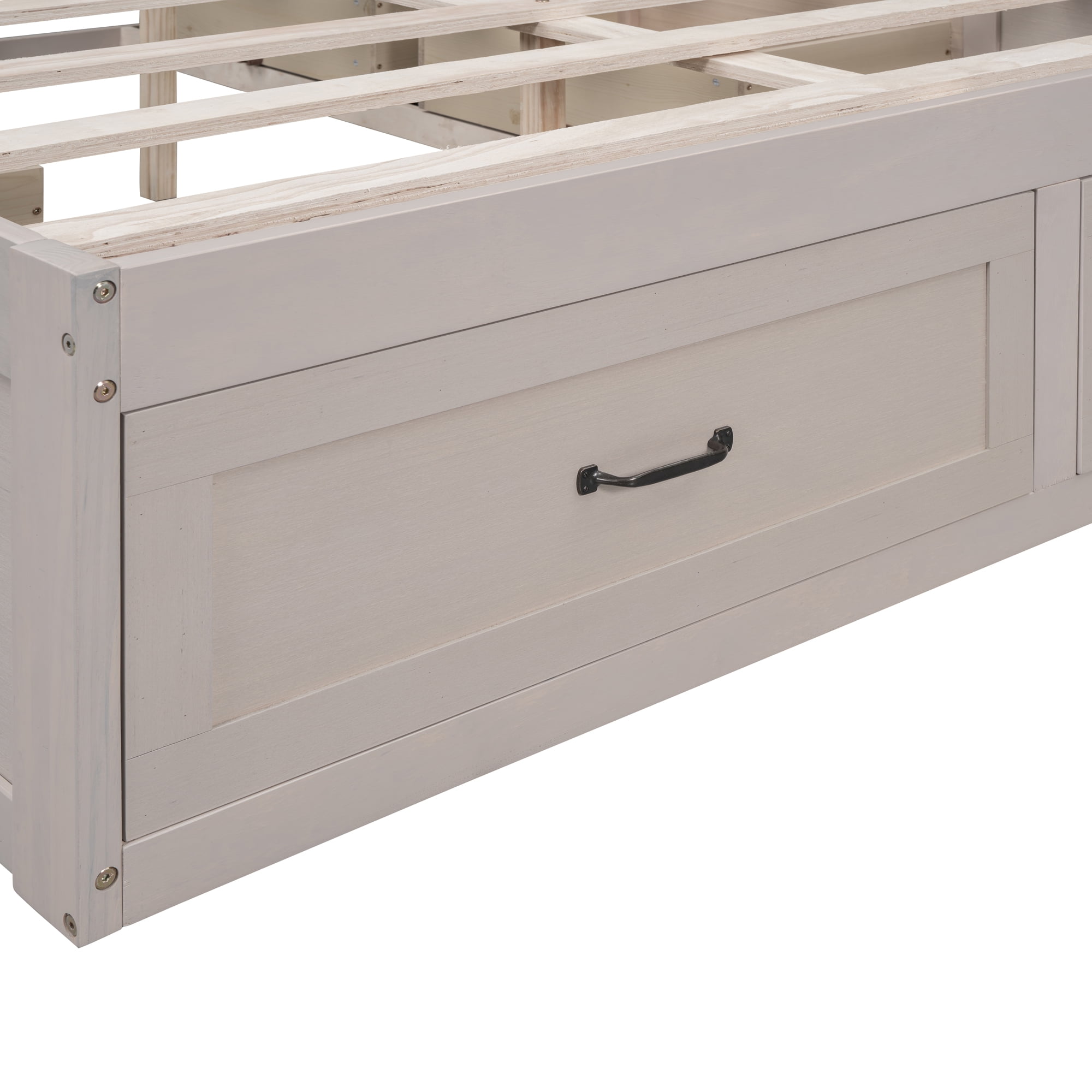 Euroco Wood Queen Size Platform Bed with 6 Drawers for Kids Teens Adults, Antique White - Image 3