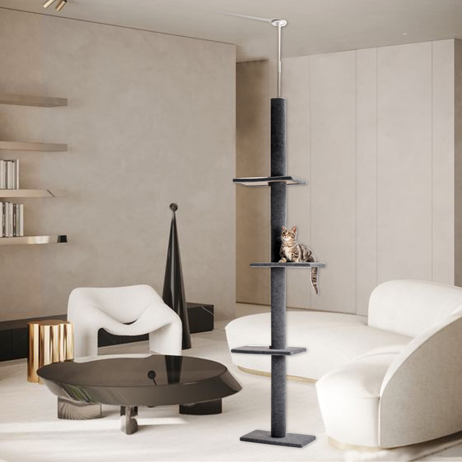PAWZ Road 90-107" Floor to Ceiling Cat Tree Tower 4 Tier Tall Cat Climbing Posts Adjustable, Gray - Image 8