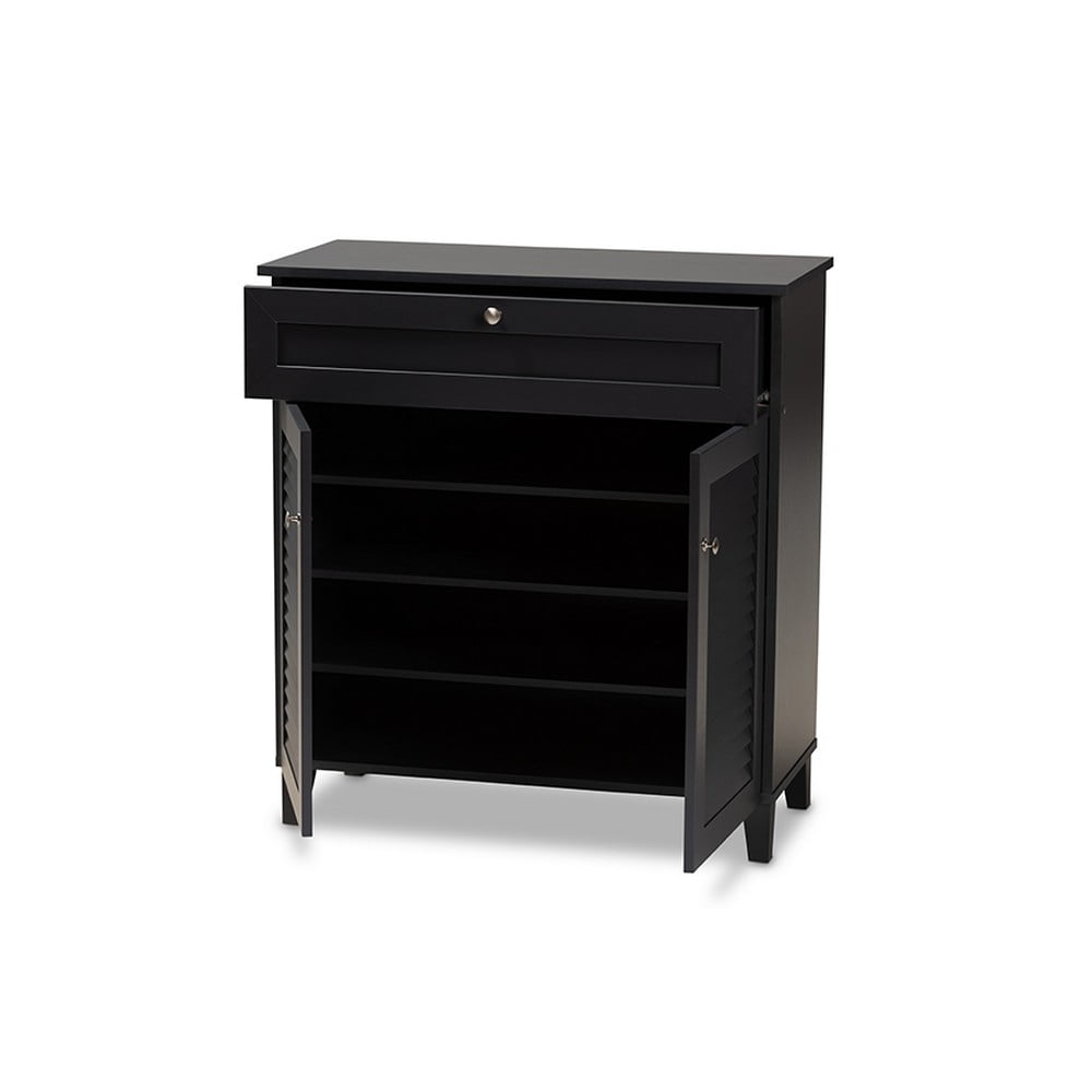 Baxton Studio Coolidge Modern and Contemporary Dark Grey Finished 4-Shelf Wood Shoe Storage Cabinet with Drawer - Image 3