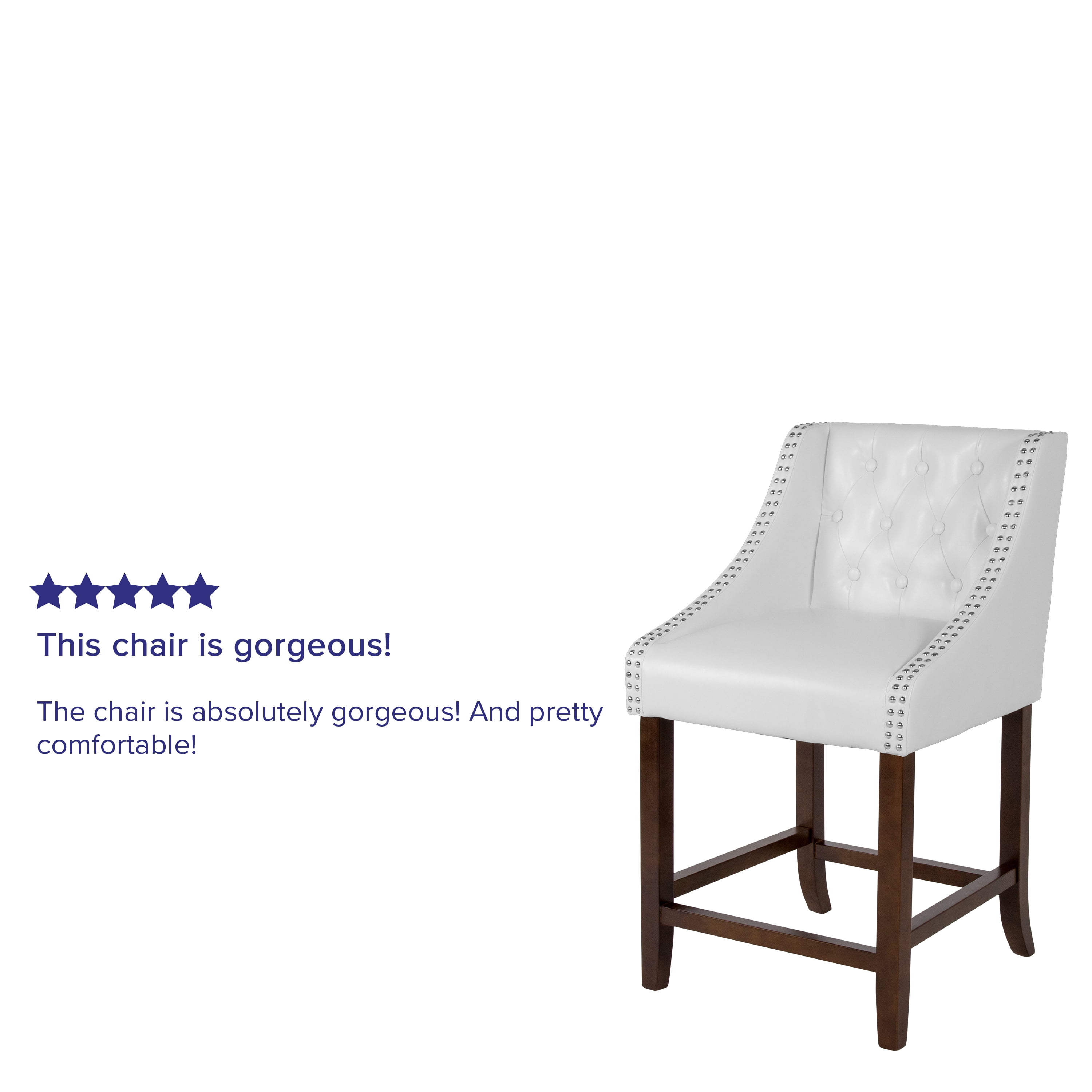 Flash Furniture Carmel Series 24" High Transitional Tufted Walnut Counter Height Stool with Accent Nail Trim in White LeatherSoft - Image 12