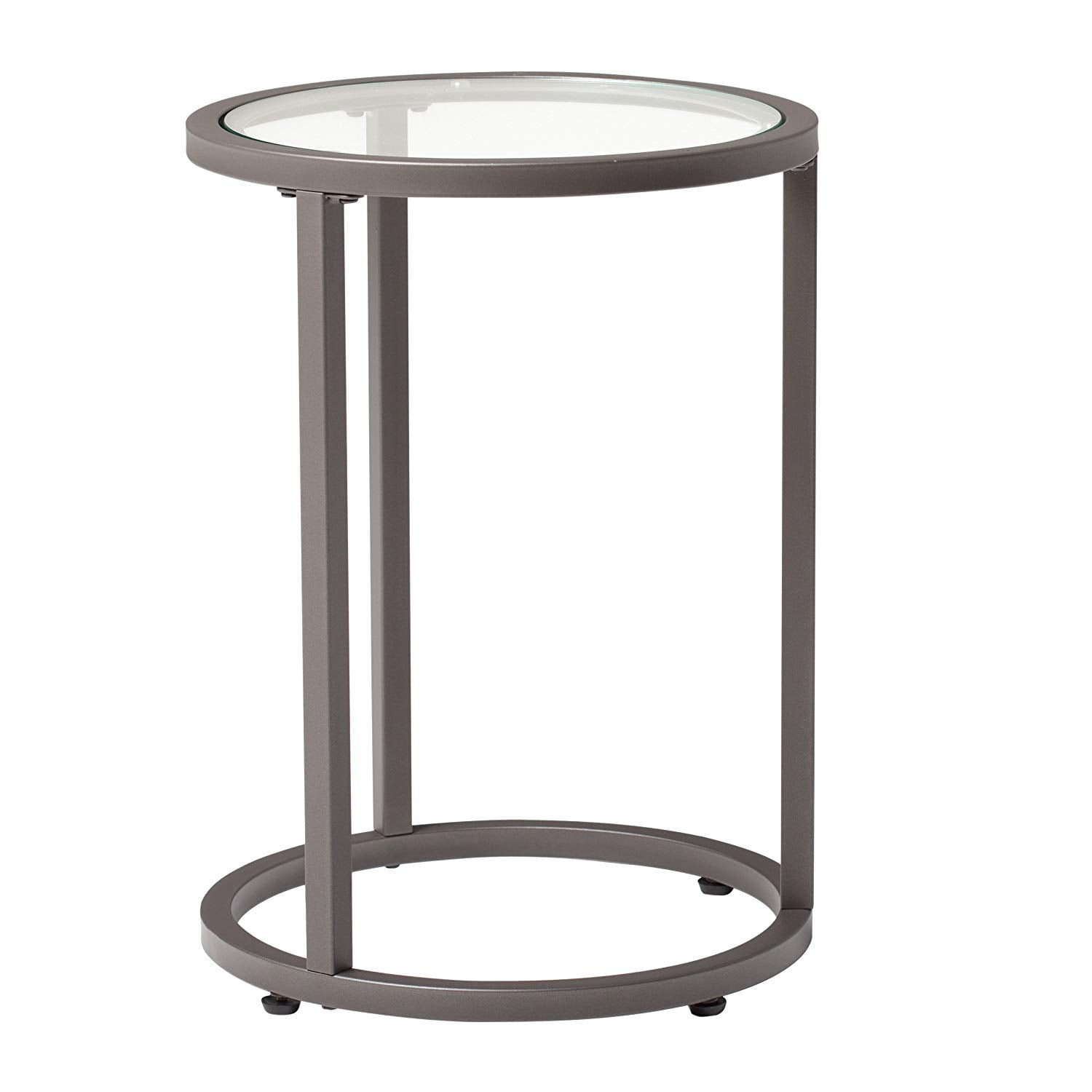 Studio Designs Camber Modern Round Nesting End Tables, Pewter Metal/Glass - Image 4