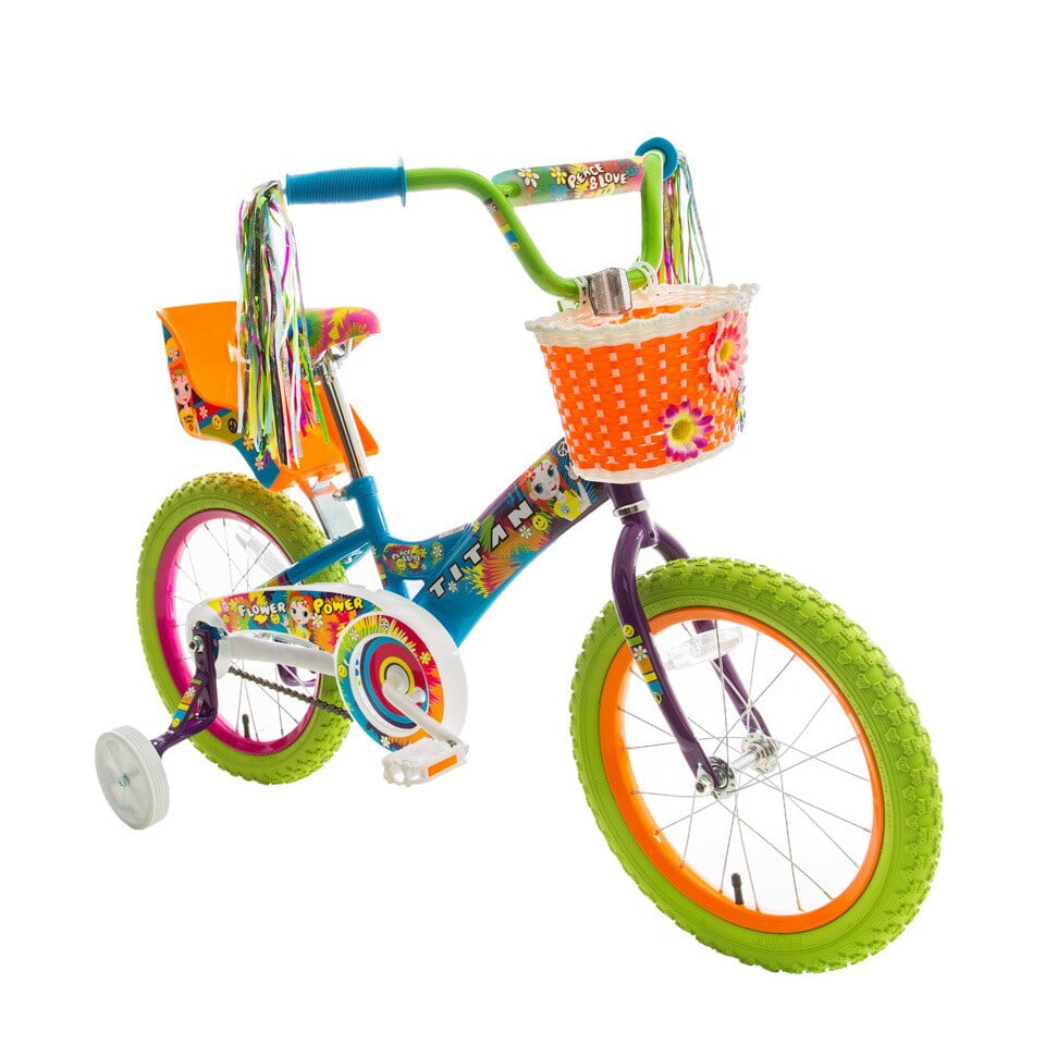 Titan Girl's Flower Power Princess 16 In. BMX Bike with Training Wheels, Doll Seat, Basket and Streamers - Image 2