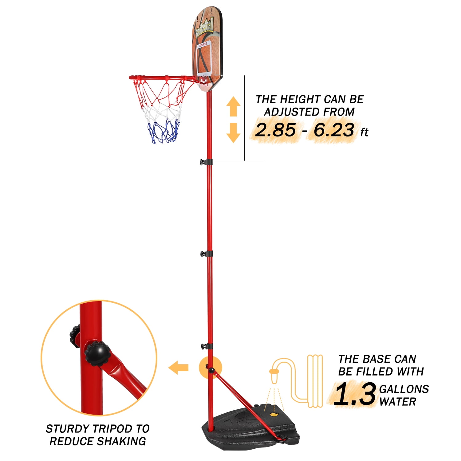 AOKESI Mini Portable Basketball Hoop for kids with 3 Balls , Stand with Adjustable Height 2.8-6.2 Ft, Indoor Outdoor Basketball Hoop Toy for Boys Girls - Image 2