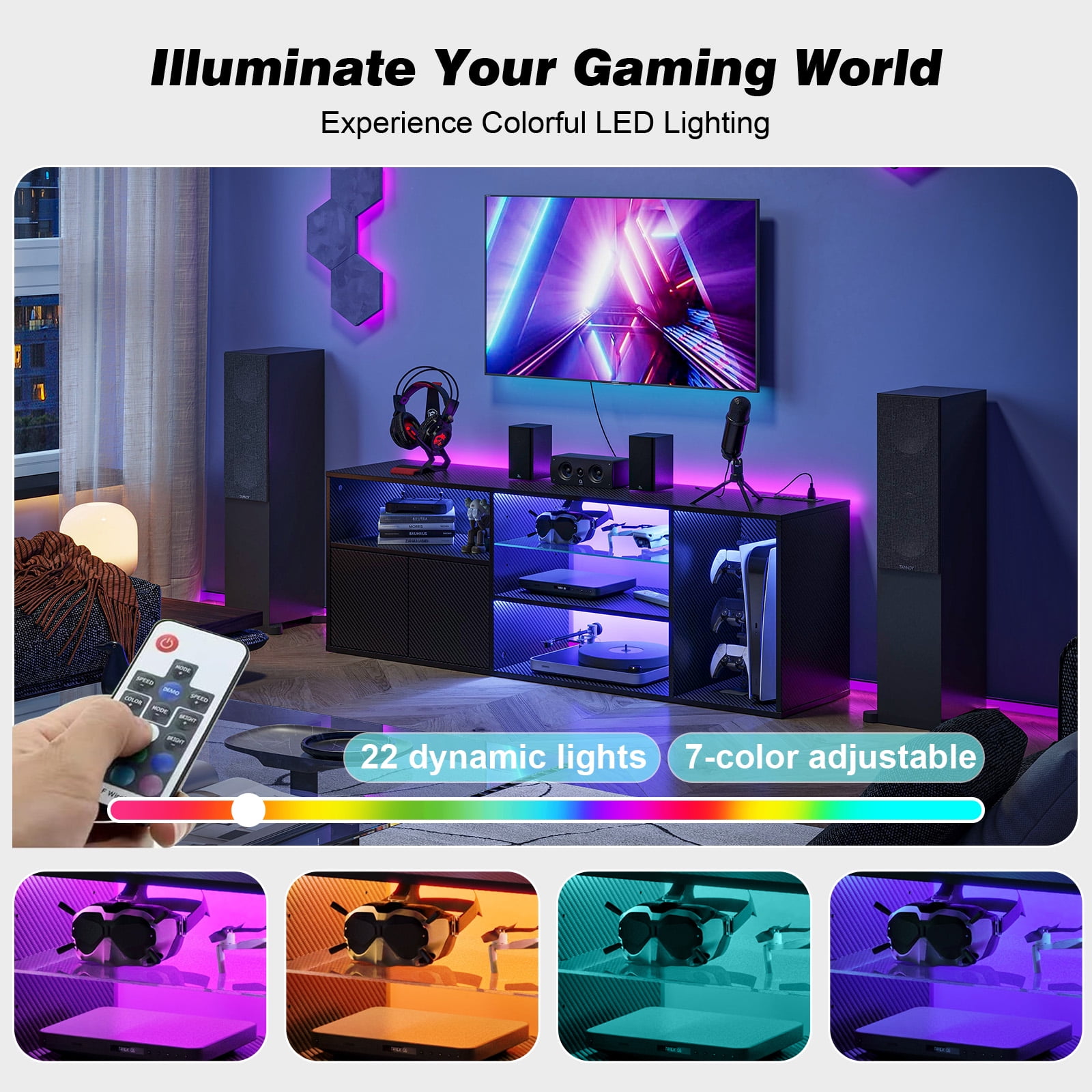 TV Stand for Living Room, Entertainment Center for TVs up to 65 inch, TV Console Table with Adjustable Shelves, Carbon fiber - Image 2