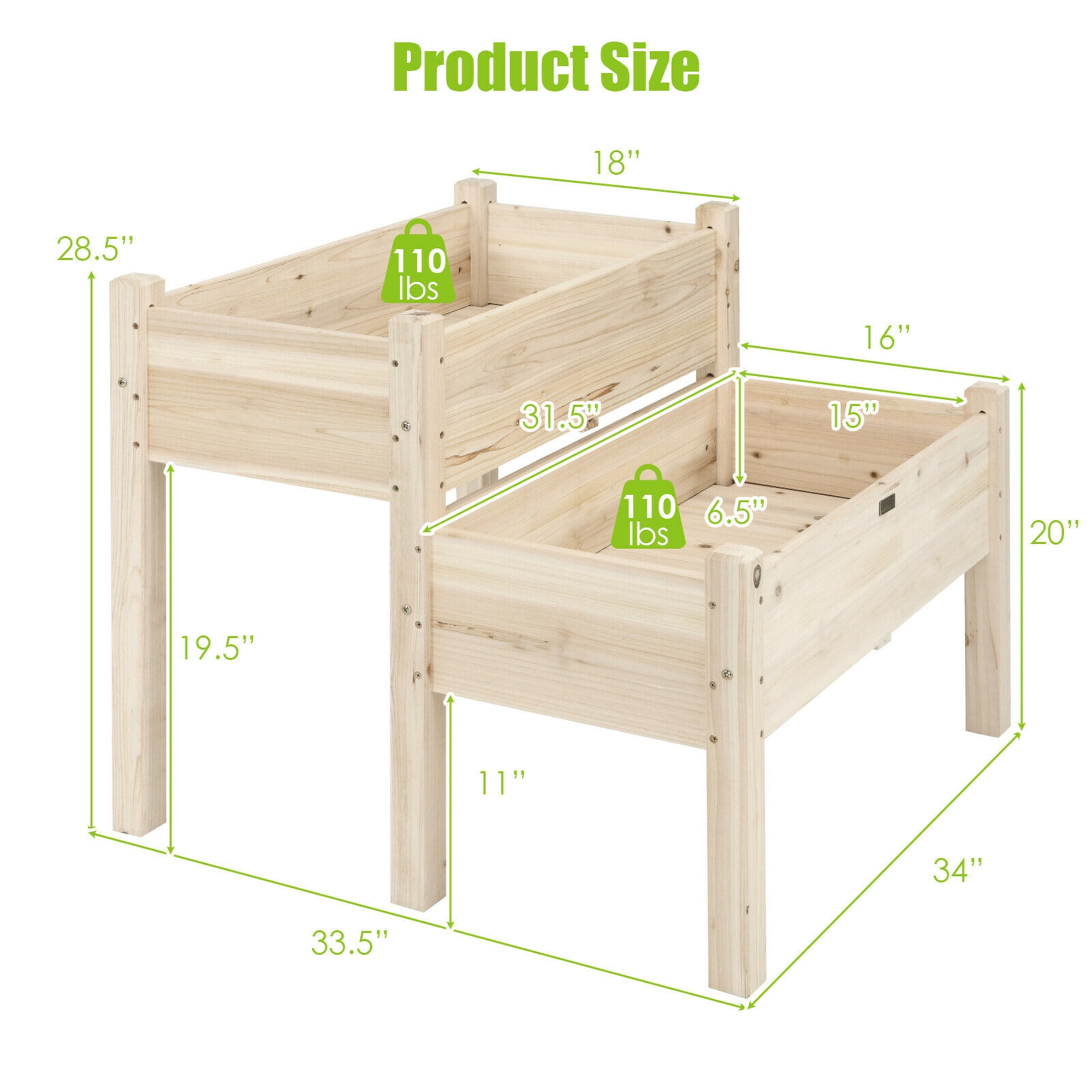 Gymax 2 Tier Wooden Raised Garden Bed Elevated Planter Box w/Legs Drain Holes - Image 4
