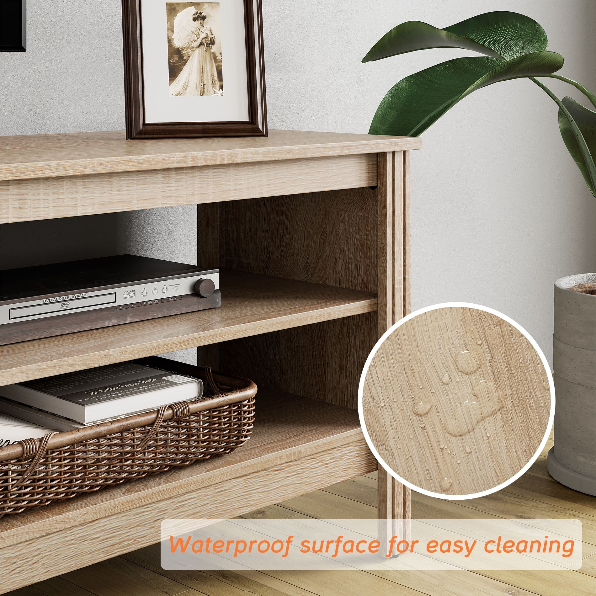 TV Stand for 75 Inch TV Stands, Media Console Entertainment Center Television Table with Open Shelves for Living Room, Oak 70 inch - Image 2