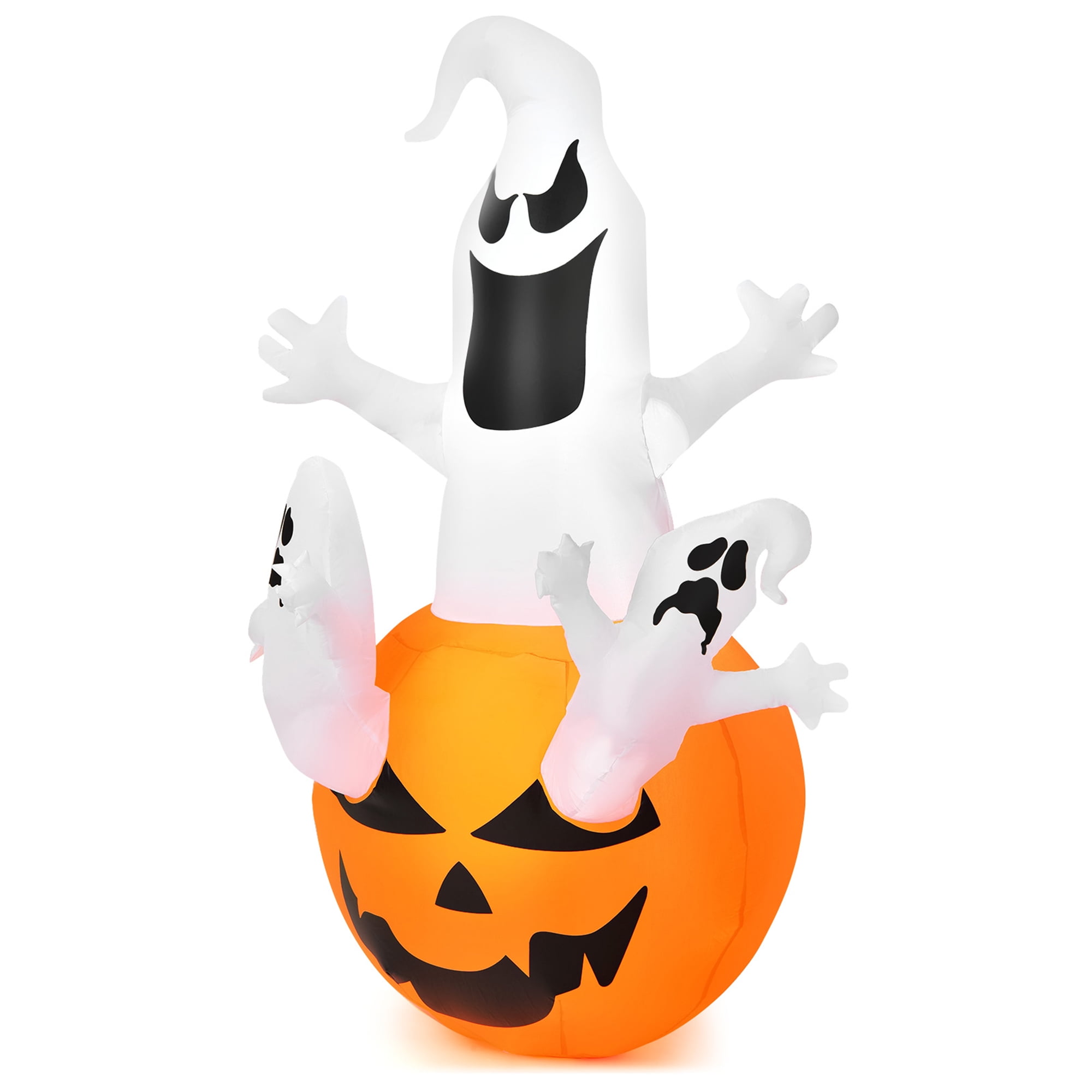 Gymax Ghost in Pumpkin Halloween Yard Inflatable, with Built-in LED Lights 6' - Image 8