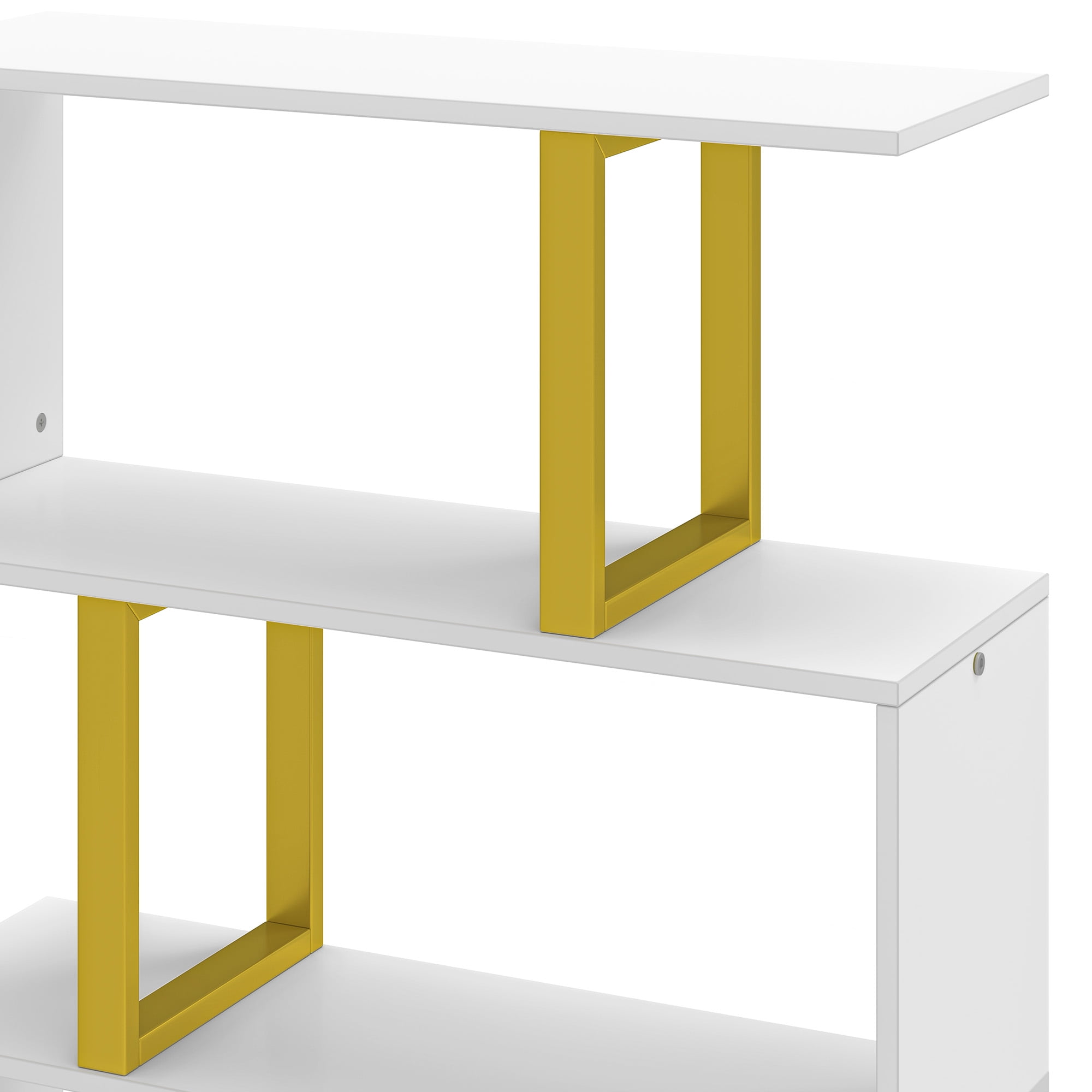 Dextrus 5-Tier S-Shape Bookshelf, Modern Wood & Metal Bookcase for Living Room, Bedroom, Home Office – Gold - Image 8