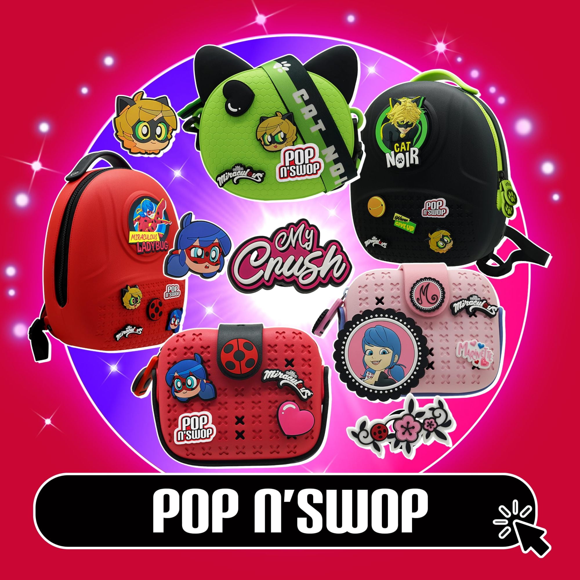 Miraculous Ladybug Pop n' Swop Kids Backpack for Back to School Black Handle - Customizable 6 Clip-on Badges, Lightweight Durable & Waterproof, School Bag with Adjustable Straps (Ladybug) - Image 2