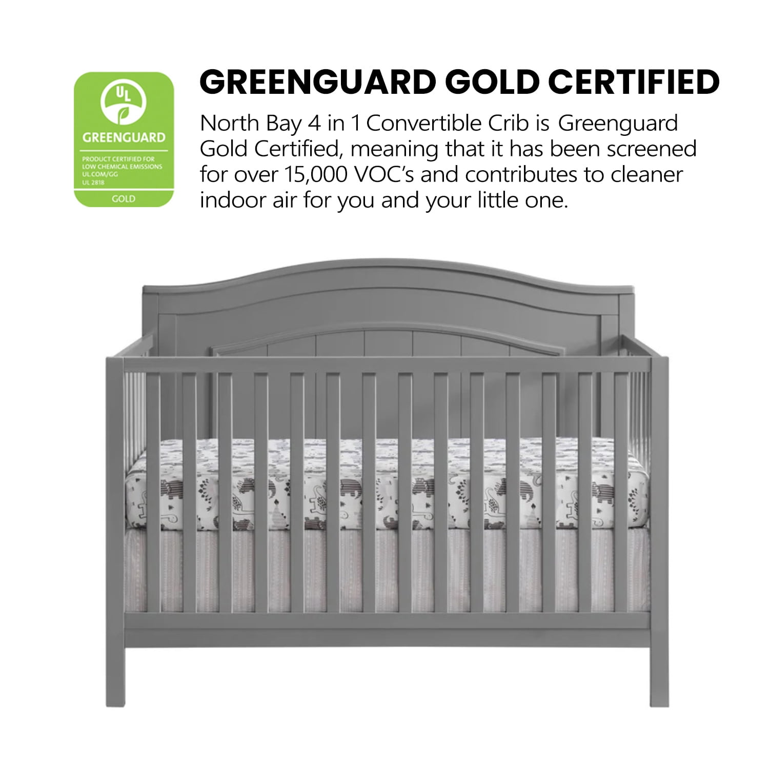 Oxford Baby North Bay 4-in-1 Convertible Crib, Dove Gray, GREENGUARD Gold Certified, Wooden Crib - Image 6