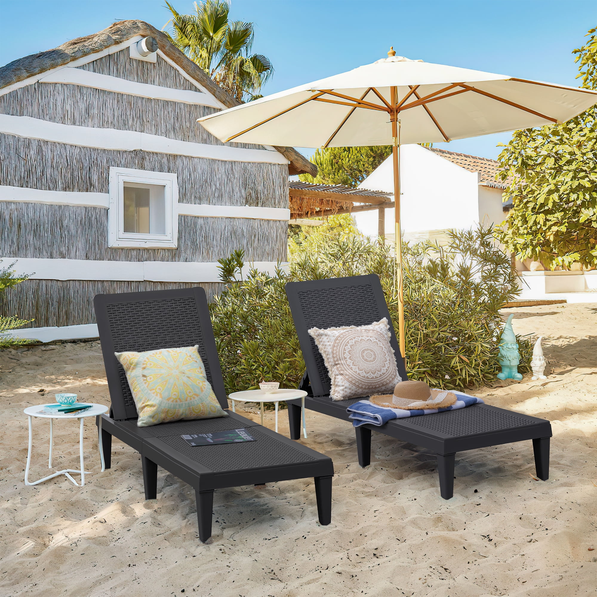 Vineego Modern Polypropylene Adjustable Backrest and Waterproof Chaise Lounge - Set of 2, Black - Image 3