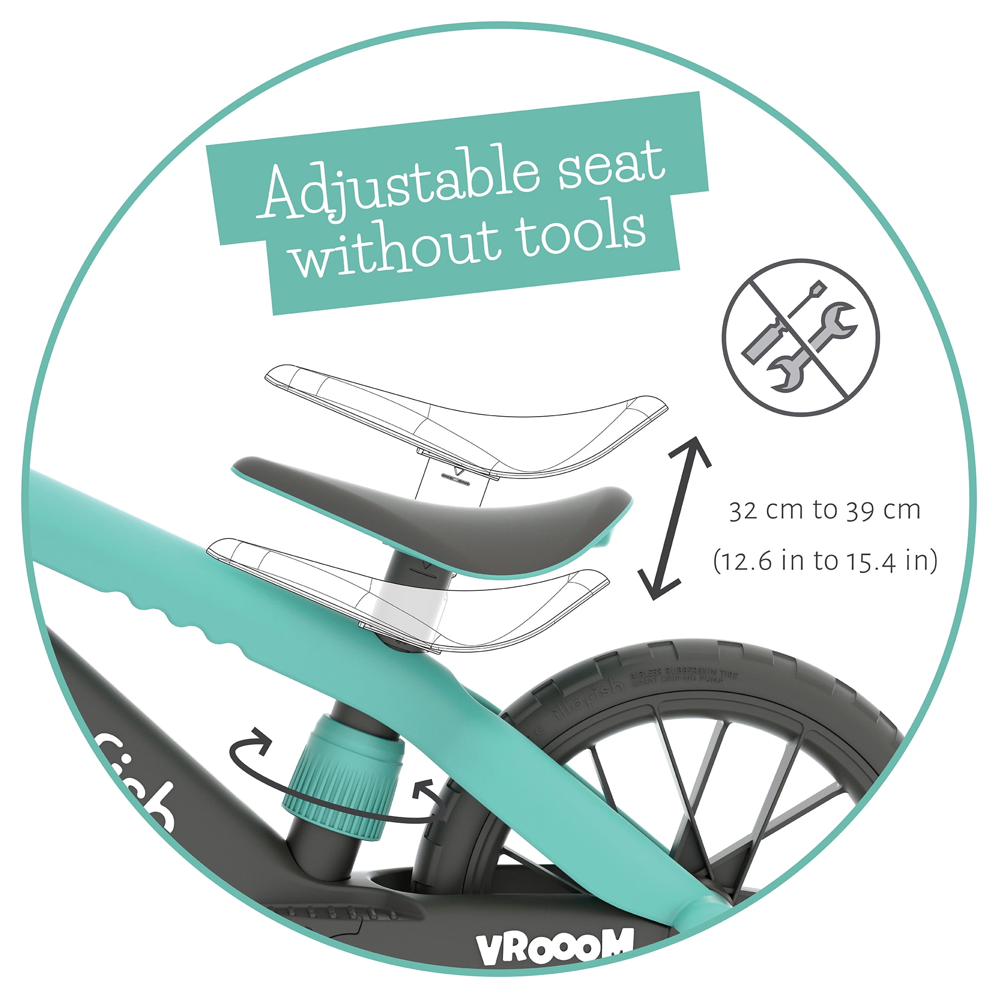 Chillafish BMXie Vrooom multi-play balance trainer with real VROOM VROOOM sounds, including hand protectors, a detachable numberplate, EVA tires and adjustable seat, for age 2-5 years, Mint - Image 9