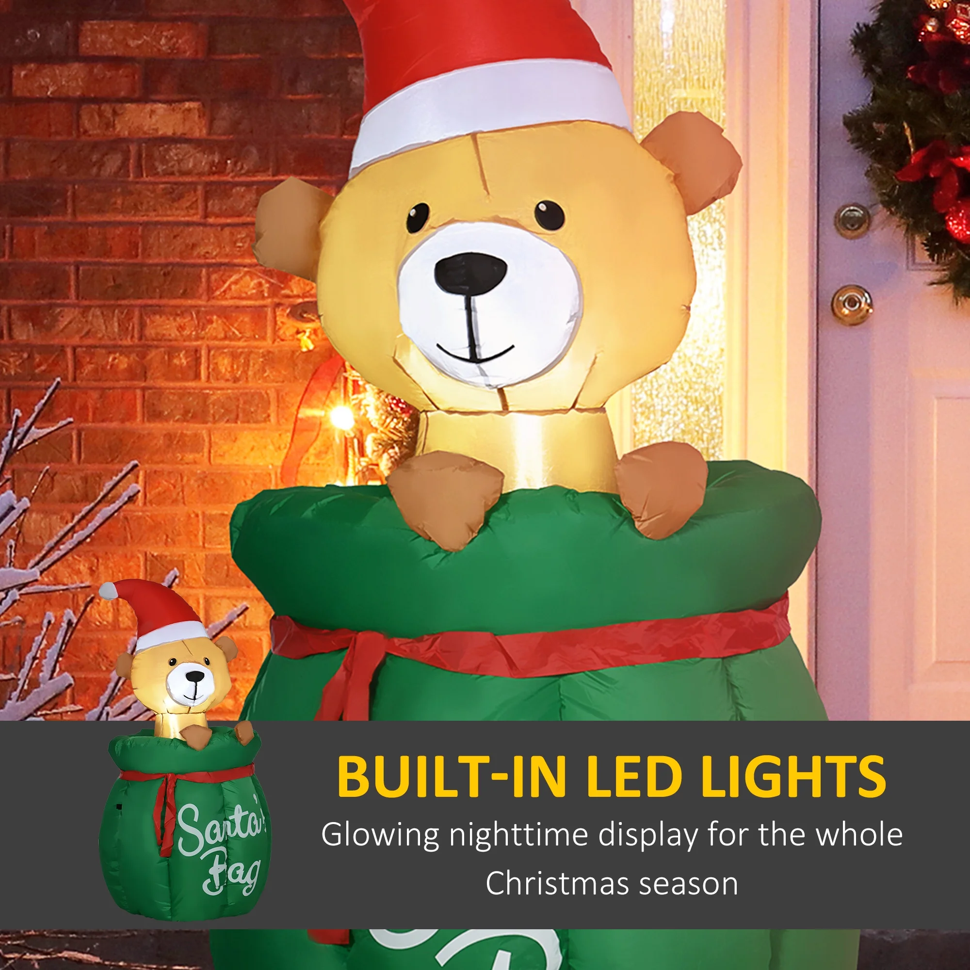 HOMCOM 4.5 ft. Christmas Inflatables Bear In Toy Bag - Image 5