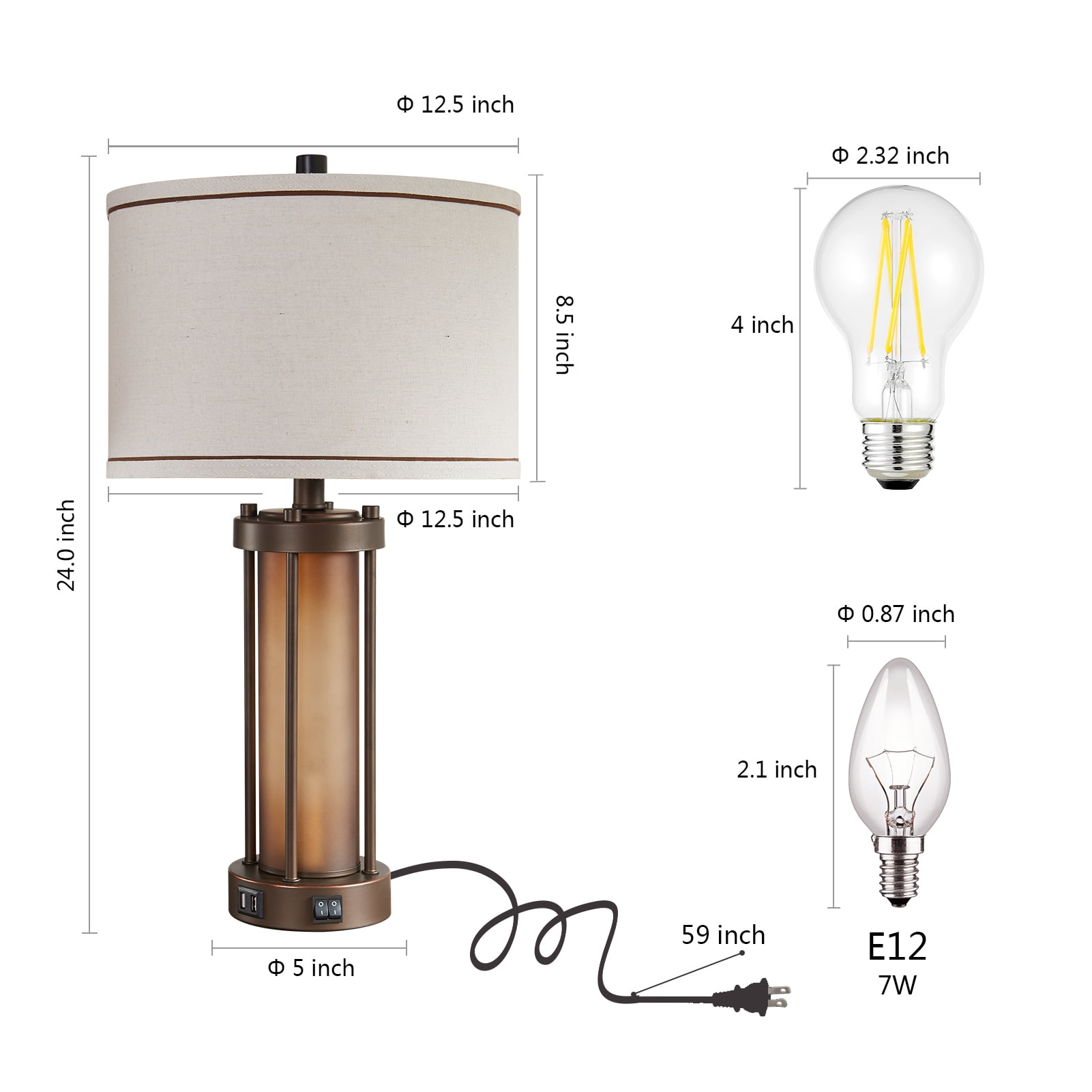 RORIA 24”Living Room Table Lamp Set of 2, Modern Farmhouse Style, Antique Bronze, Features Dual USB Charging Ports and Night Light, Suitable for Bedrooms and Bedside Tables - Image 6