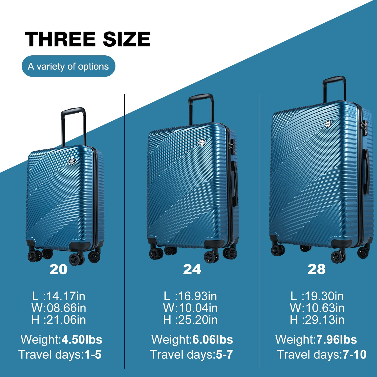 Tripcomp Luggage 3 Piece Set,Suitcase with Spinner Wheels Hardside Lightweight Luggage 20in24in28in.(Blue) - Image 2