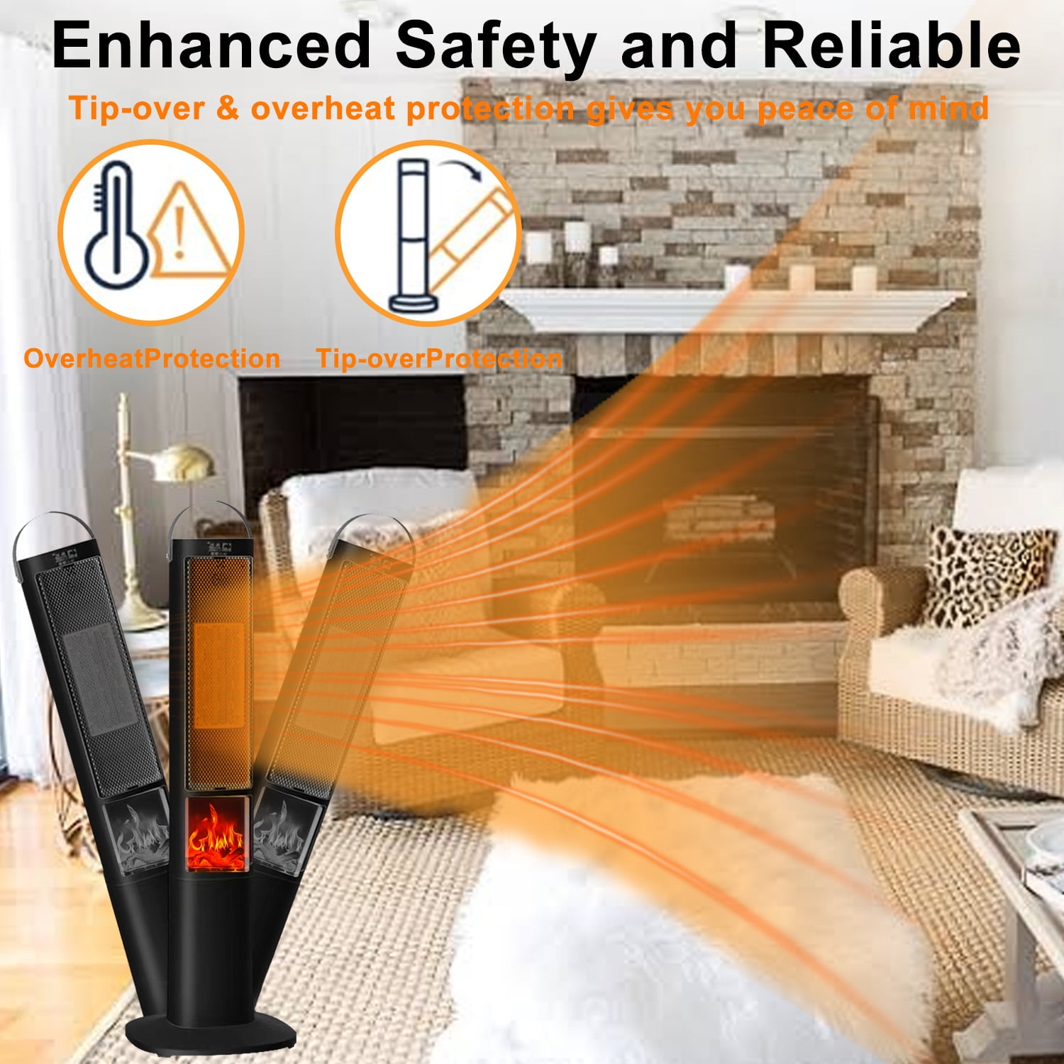 Space Heater, 37" 1500W Electric Tower Heaters with 3 Modes, Timer and Remote Control, PTC Ceramic Fast Safety Heat for Office Bedroom Home and Indoor - Image 2