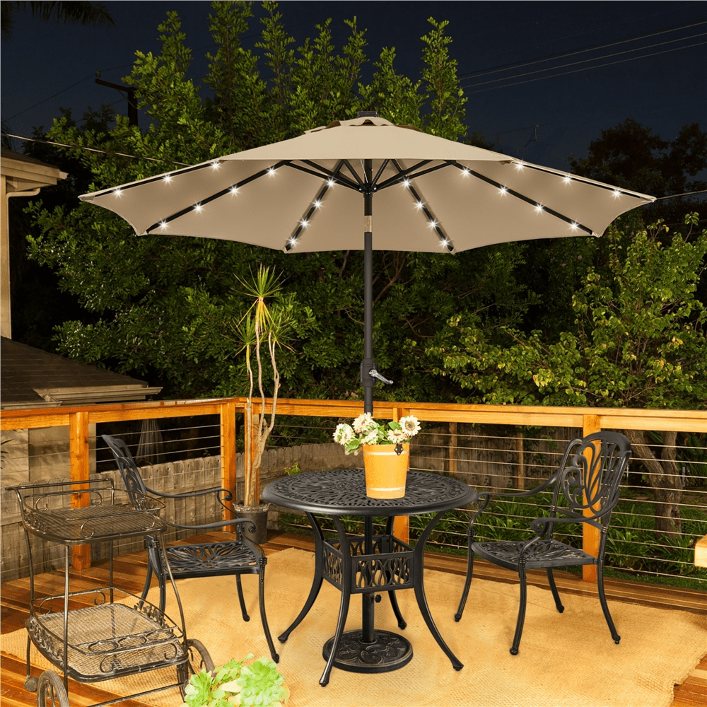 Renwick 9ft Outdoor Market Patio Umbrella with 32 LED Lights, Tan - Image 4