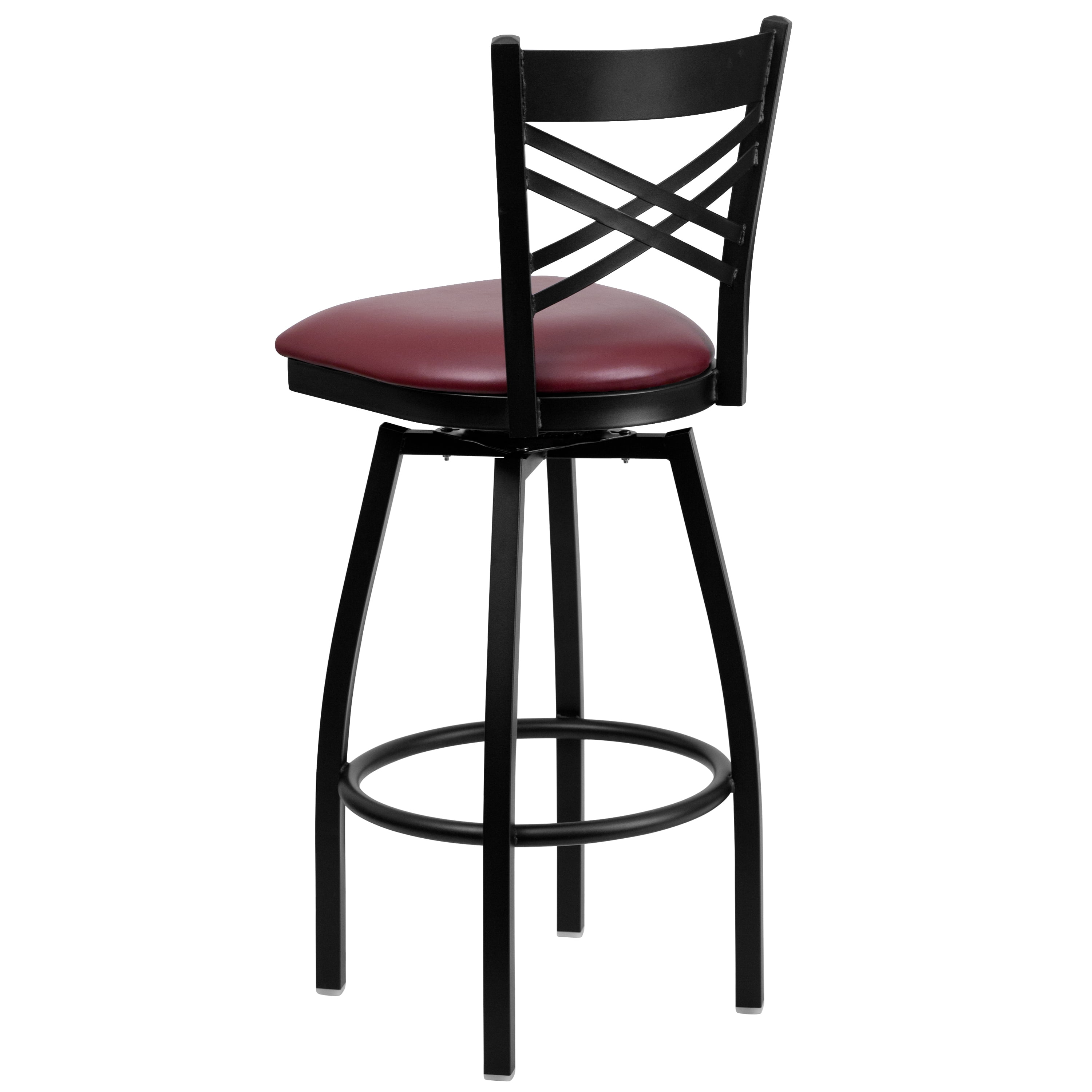 Flash Furniture HERCULES Series Black ''X'' Back Swivel Metal Barstool - Burgundy Vinyl Seat - Image 5