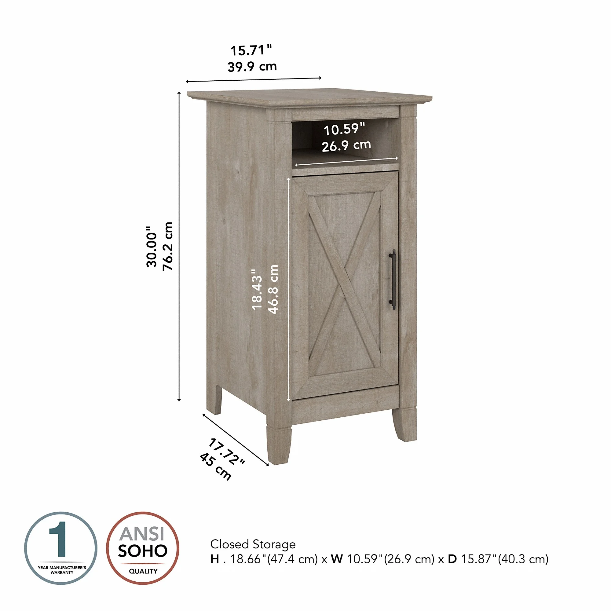 Key West End Table with Door in Washed Gray - Engineered Wood - Image 2