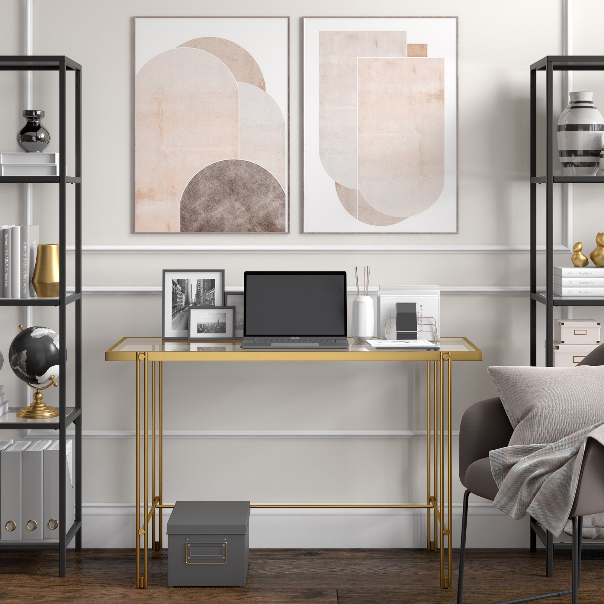 Evelyn&Zoe Inez 48" Wide Rectangular Desk in Brass - Image 4