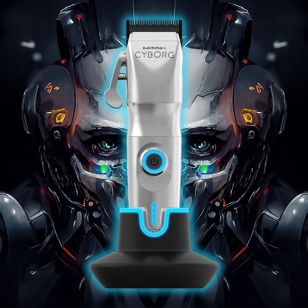 GAMMA+ Cyborg Professional Metal Hair Clipper, Adjustable, Battery Powered, Silver, GP604M - Image 7