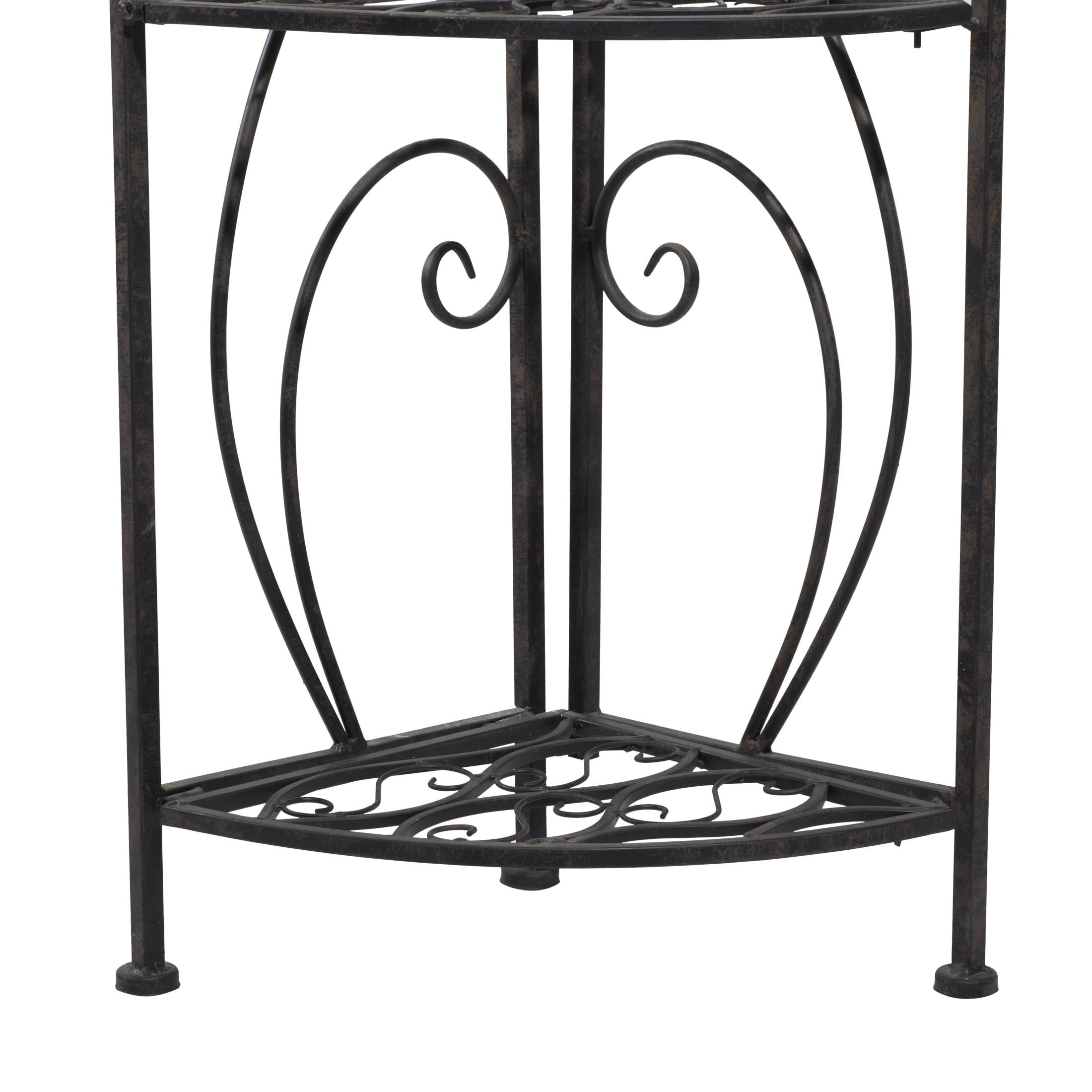 DecMode 17" x 60" Black Metal Scroll Indoor Outdoor Arched Tall Folding Corner 4 Shelf Bakers Rack, 1-Piece - Image 3