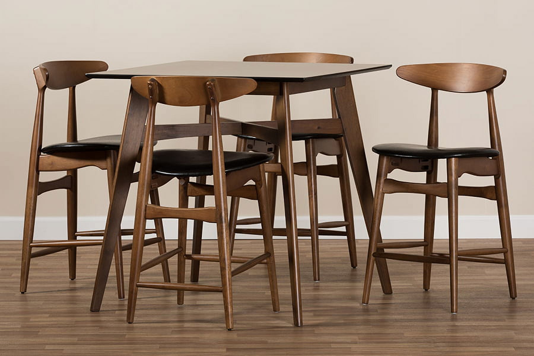 Baxton Studio Flora Mid-Century Modern Black Faux-Leather Upholstered Walnut Finished 5-Piece Pub Set - Image 5