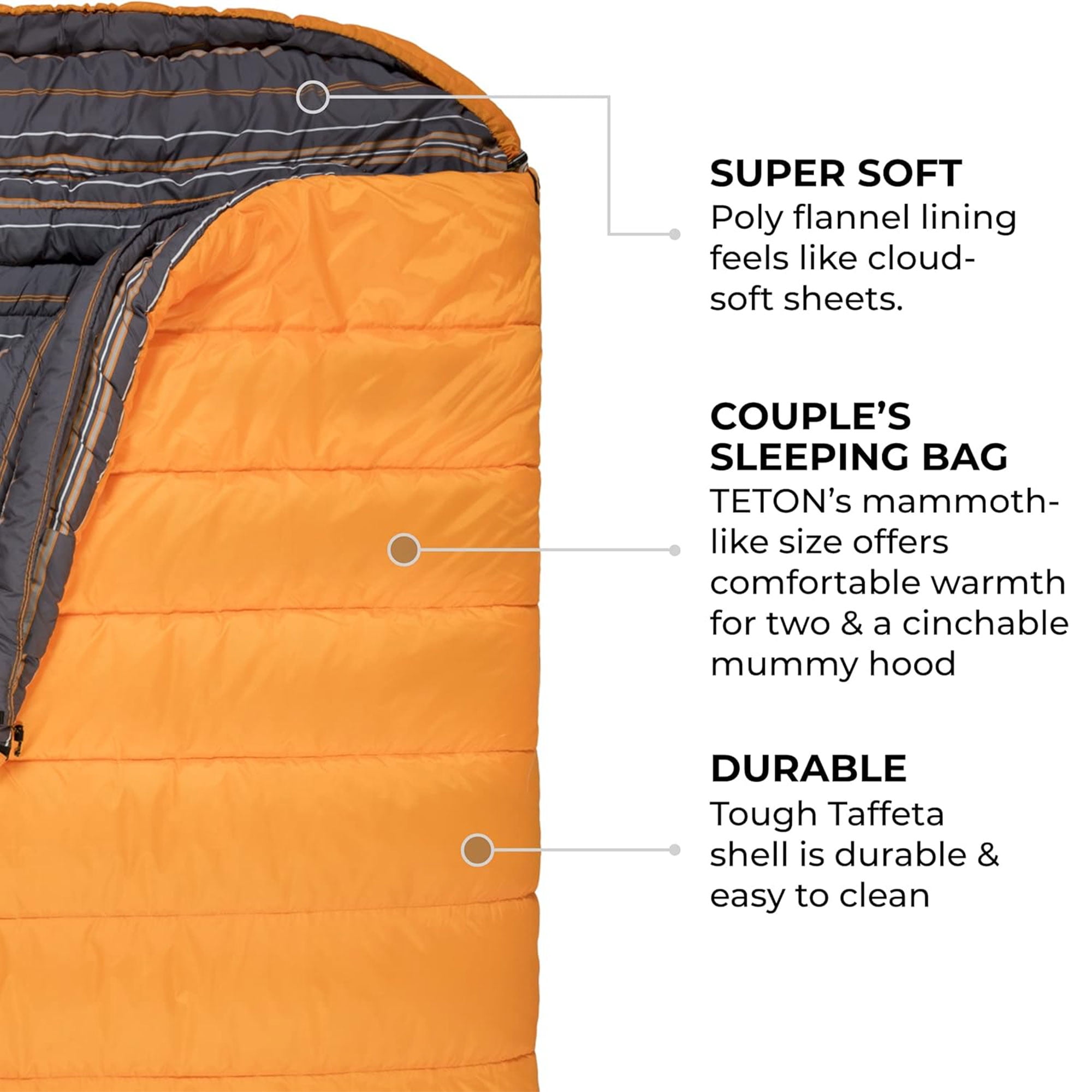 TETON Sports Mammoth 0 F Double Sleeping Bag, Orange - Image 2