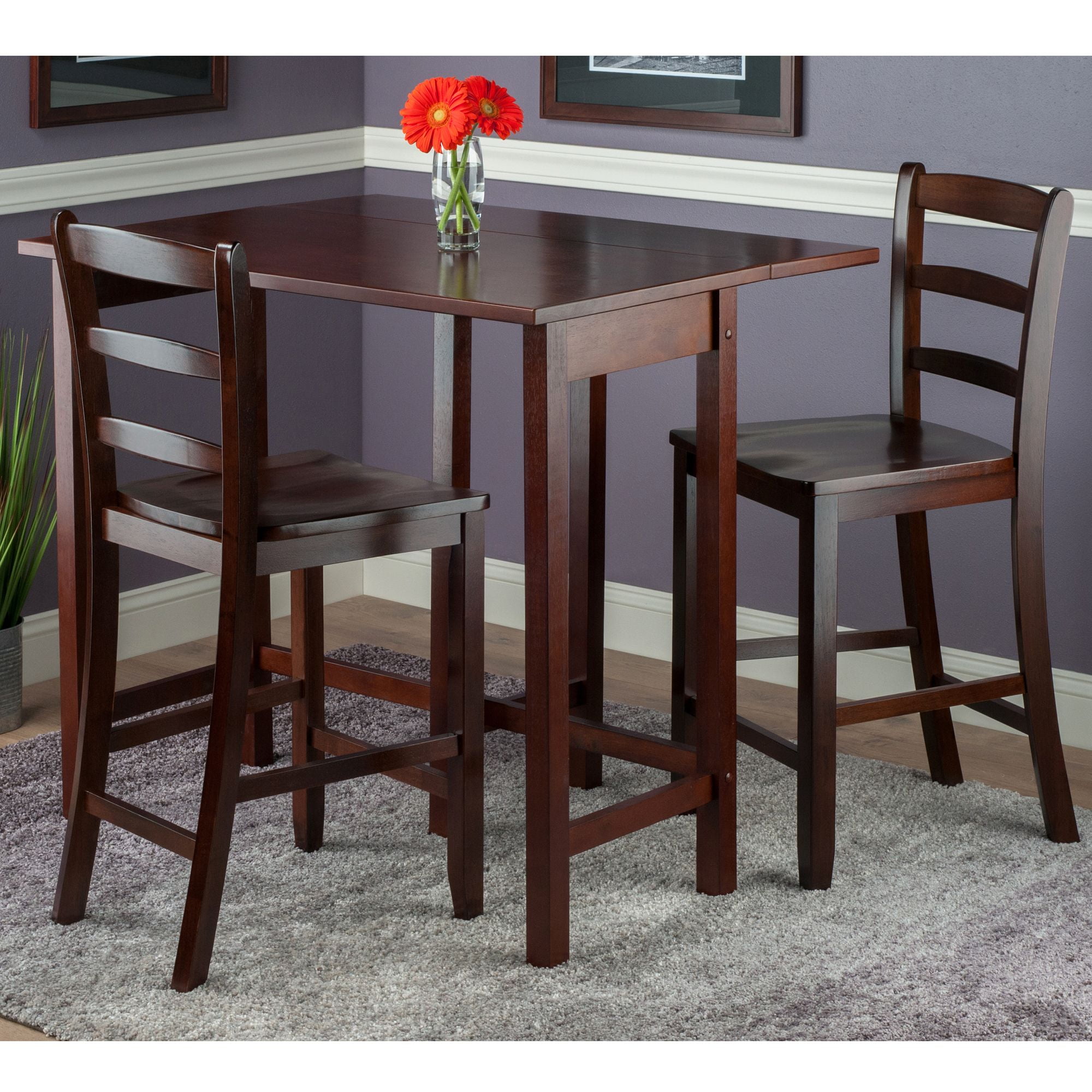 Contemporary Home Living Lynnwood 3-Pc Drop Leaf High Table with 2 Counter Ladder Back Stool/Chair - Image 3