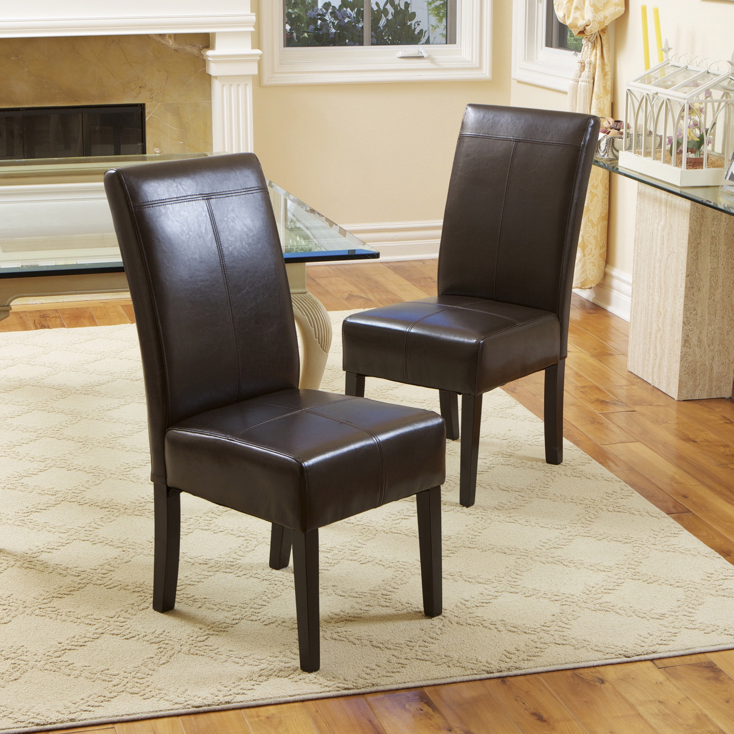 Noble House Roland Indoor Chocolate Brown Leather Dining Chairs,Set of 2 - Image 6