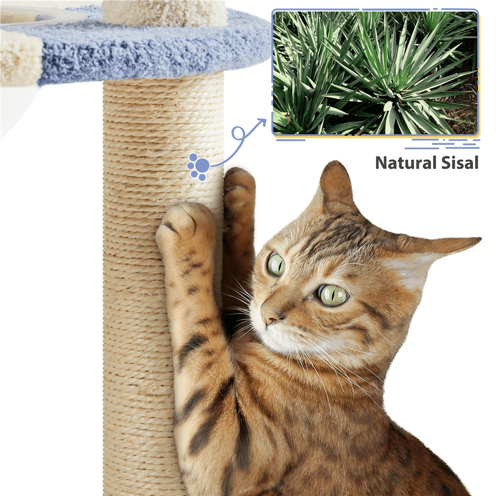 Alden Design 35.5″H Ocean Cat Tree with Padded Perch Natural Sisal for Kittens, Blue/Beige - Image 7