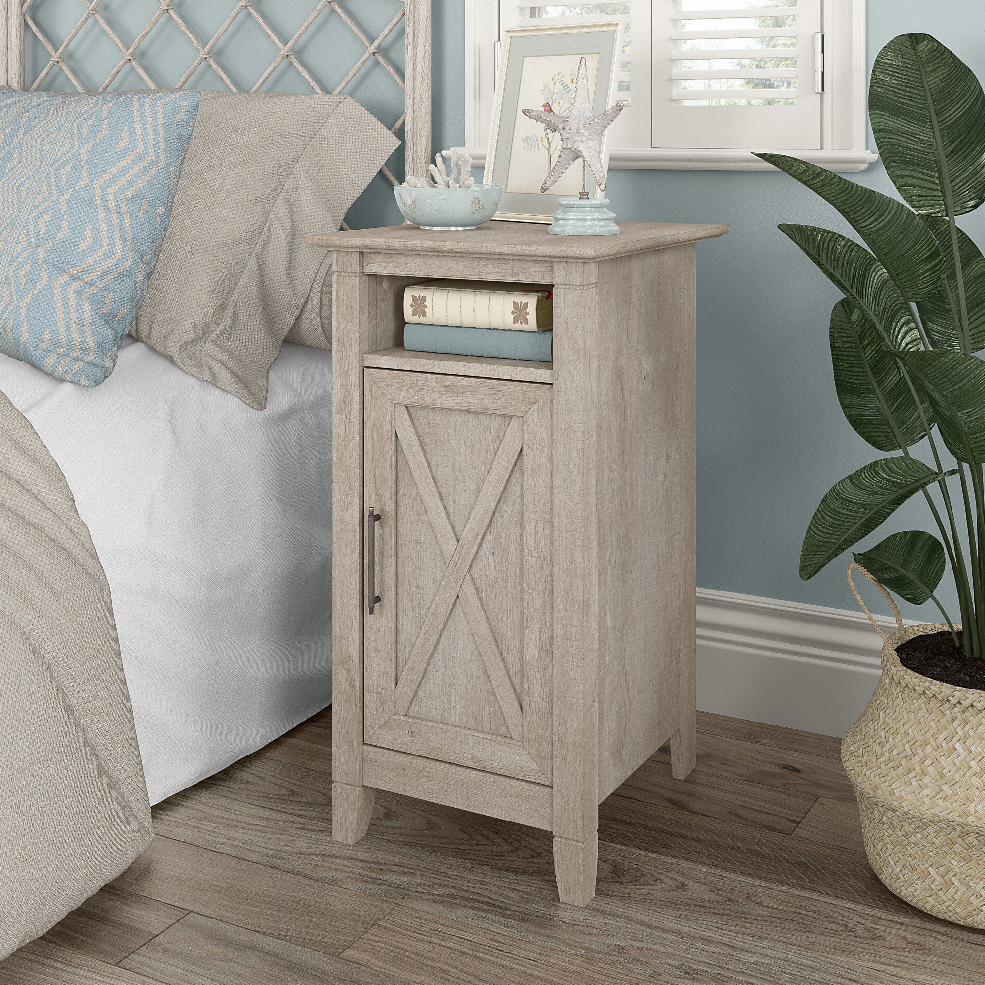 Bush Furniture Key West Nightstand with Door in Washed Gray - Image 5