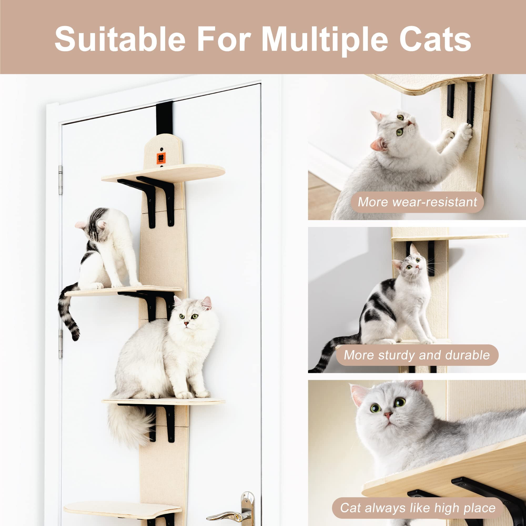 Mewoofun Large Simple Climbing Wall, 4-Level Cat Climber Shelves Door Mounted Cat Tree Tower - Image 2