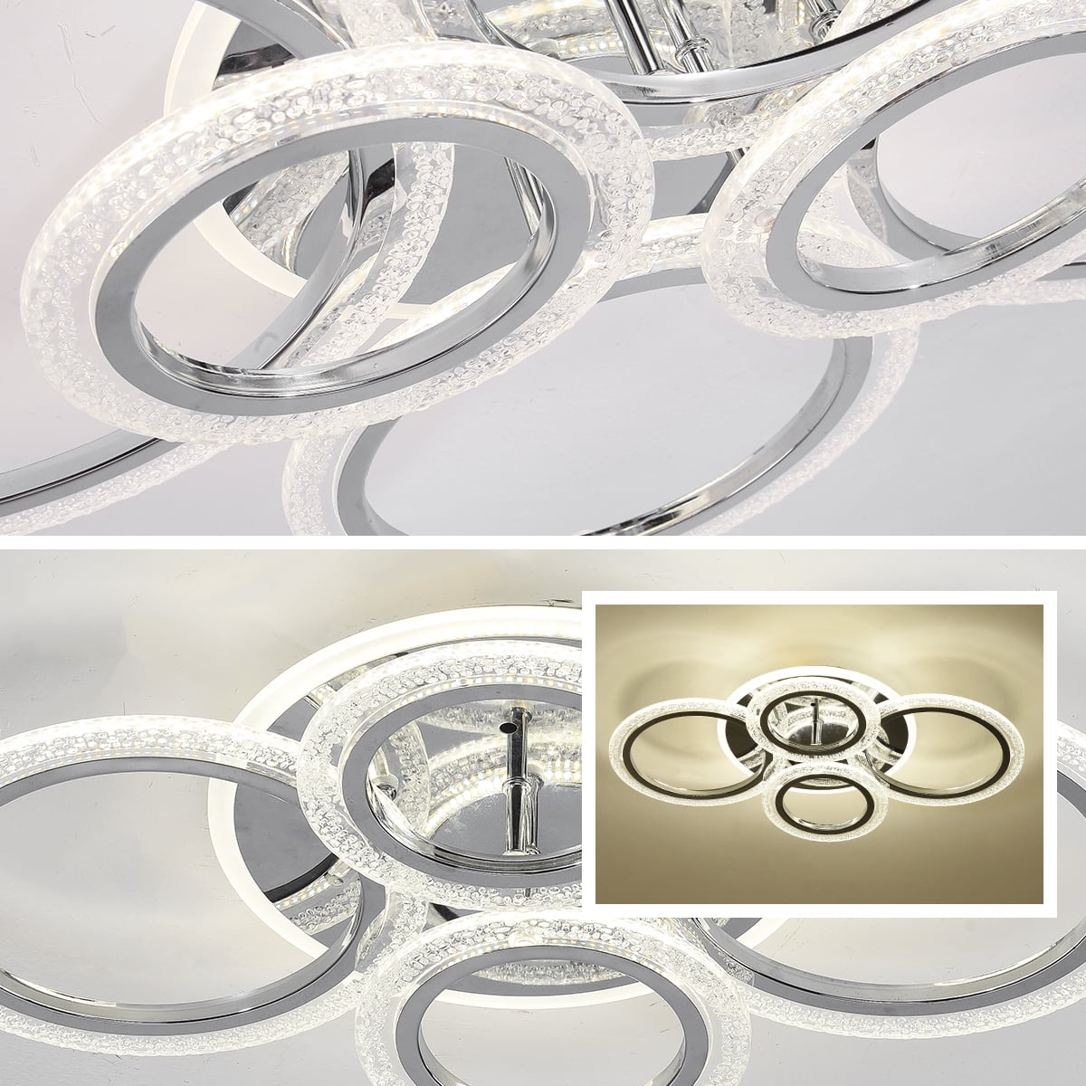 Garwarm Modern Ceiling Light 58W Dimmable Flush Mount LED Ceiling Lamp 4 Rings Acrylic Ceiling Chandelier for Living Room Dining Room Bedroom,Chrome - Image 16