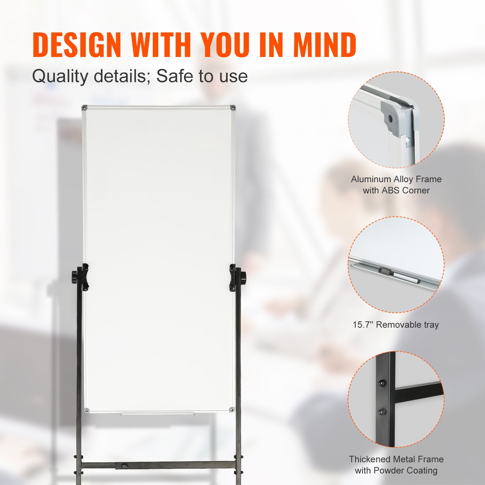 KFFKFF 24 x 48 inch Rolling Magnetic Whiteboard Double-sided Mobile Whiteboard - Image 2