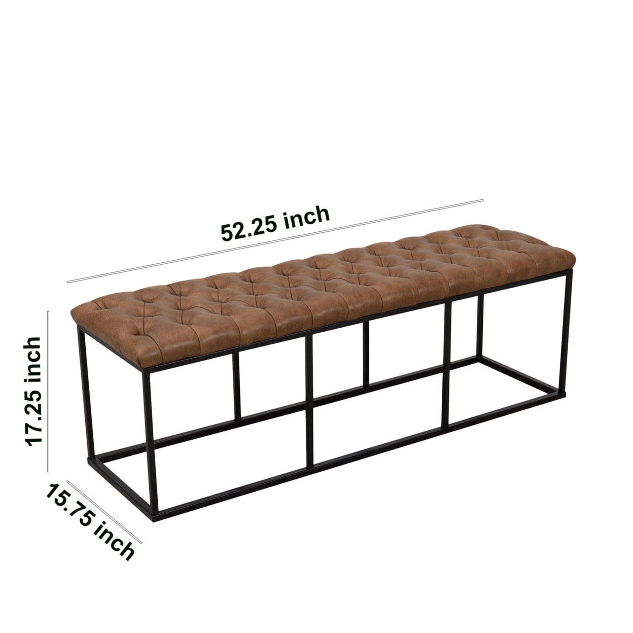 HomePop Faux Brown Leather Button Tufted Decorative Bench - Image 4