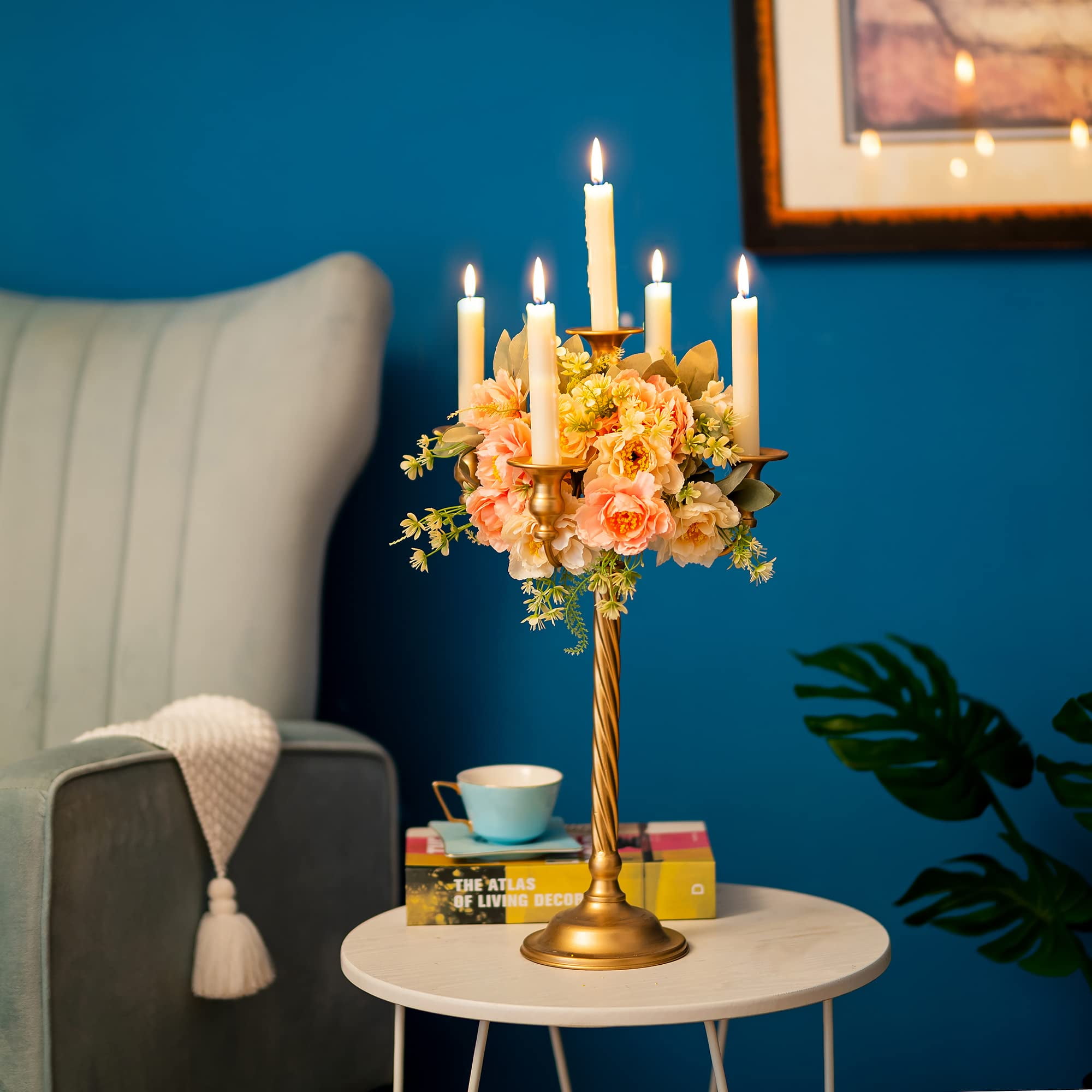 Nuptio 22 inch Gold Candelabra Centerpiece,Gold Candle stick Candle Holder Centerpieces for Tables Christmas Wedding Decoration ,Set of 2 - Image 6