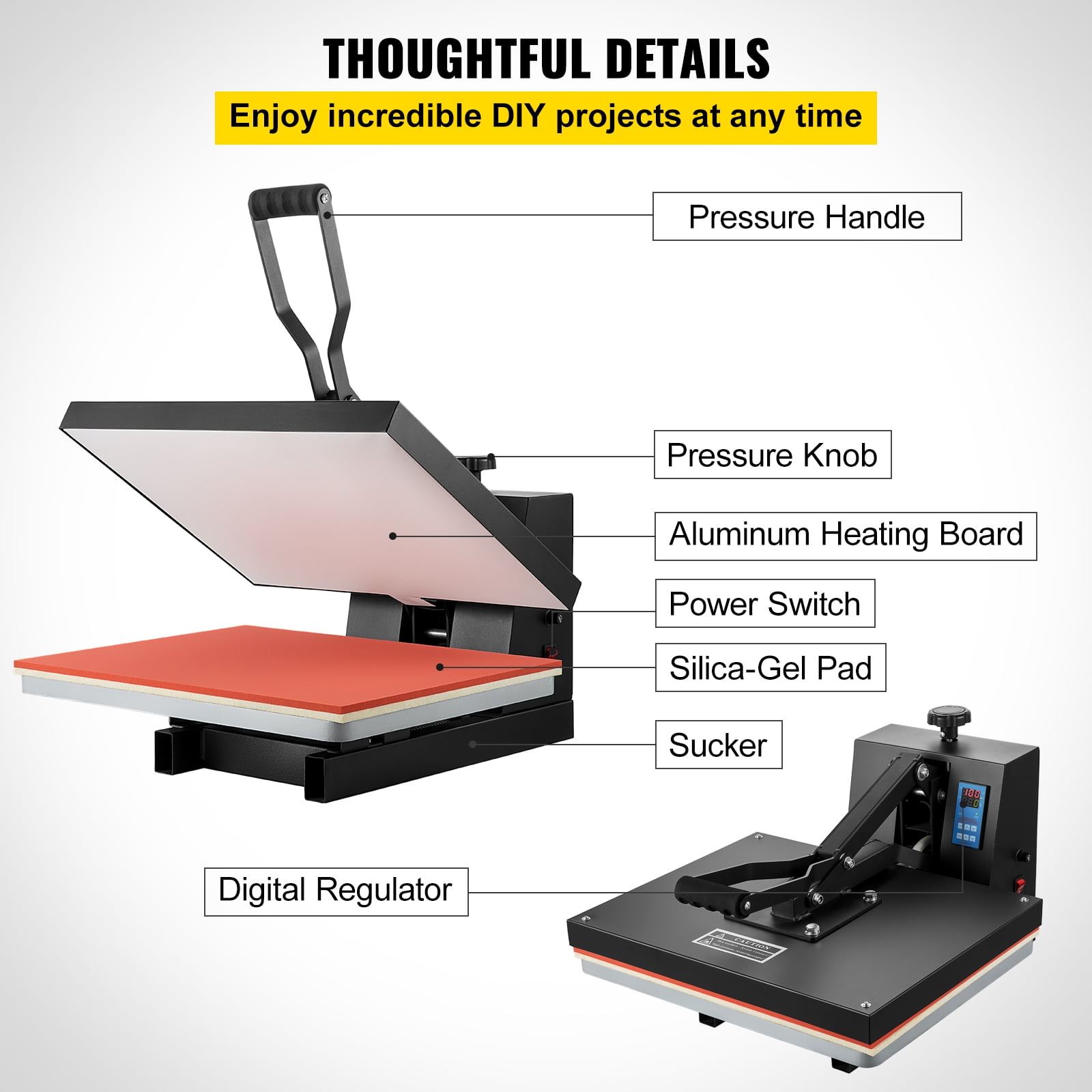KFFKFF Heat Press Machine, 16 x 20 in / 40 x 51 cm, Clamshell Sublimation Transfer Printer Teflon Coated, Digital Precise Heat Control, Silica-gel Sponge Powerpress for T-shirt Bag Pad Pillow - Image 5