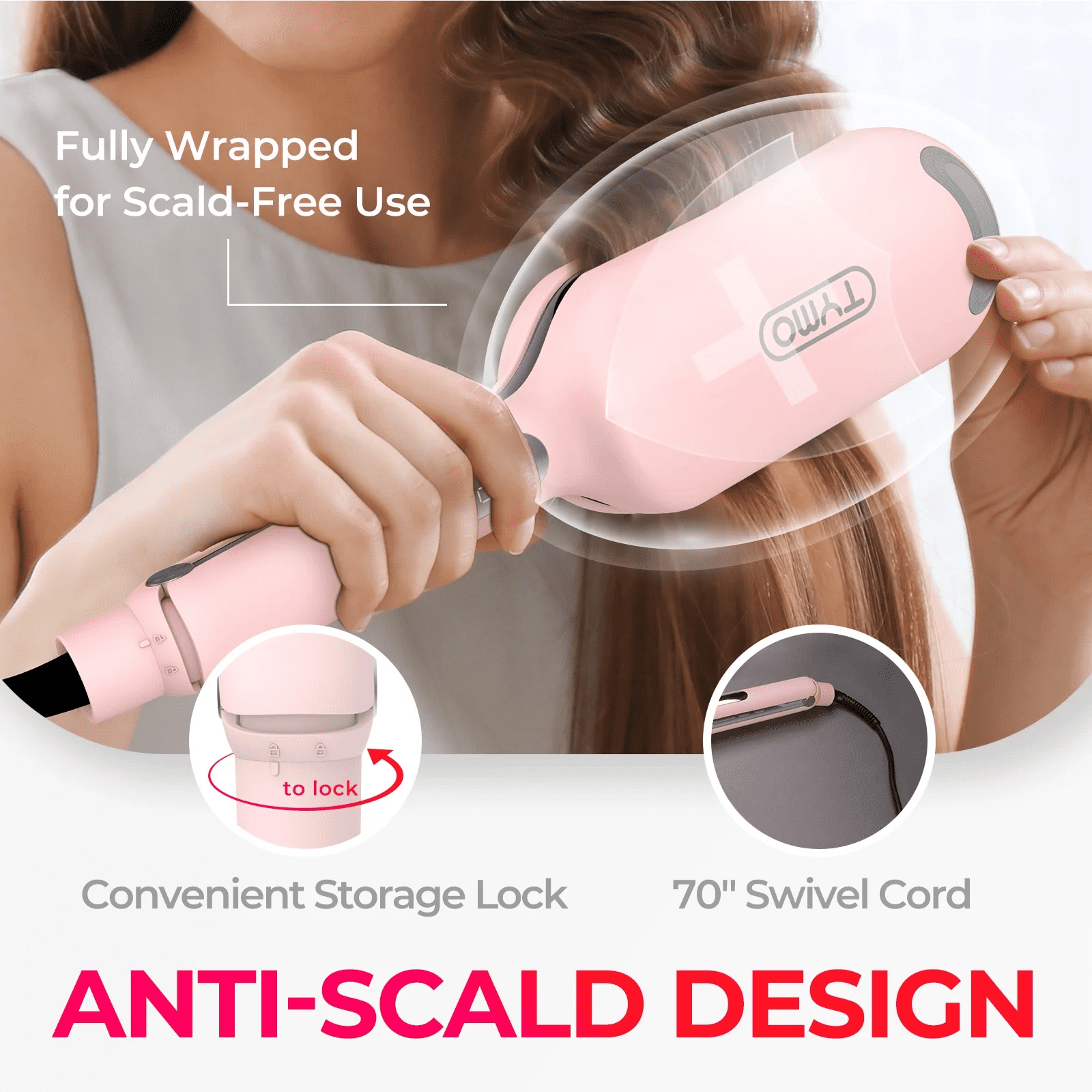 TYMO ROVY Curling Iron & Hair Crimper with 3 Barrels, Ionic Deep Waver Hair Styling Tool, Dual Voltage, Easy to Use,1.25 Inch, Pink - Image 9