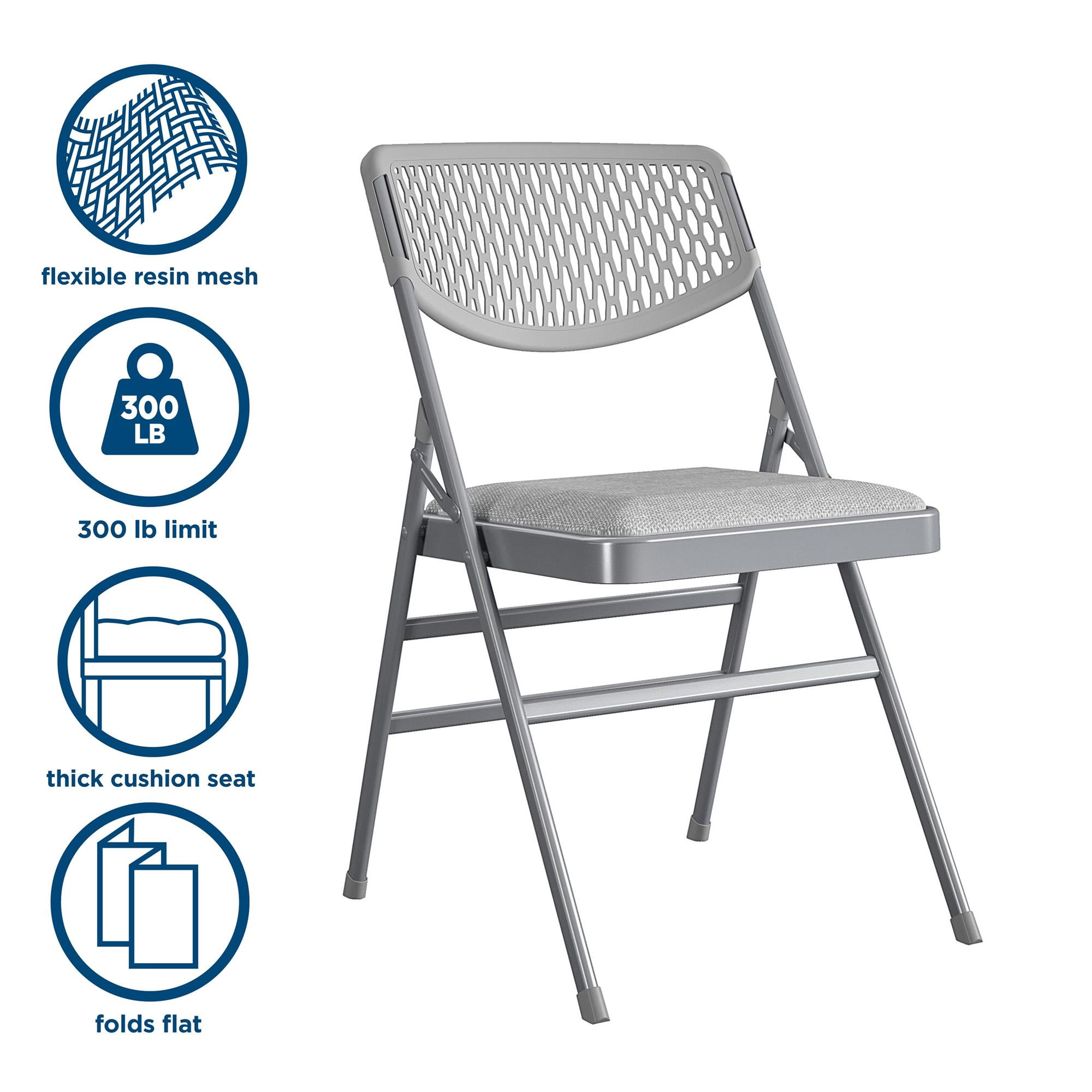 COSCO Ultra Comfort Commercial XL Premium Fabric Padded Folding Chair, Gray, 4-Pack - Image 6