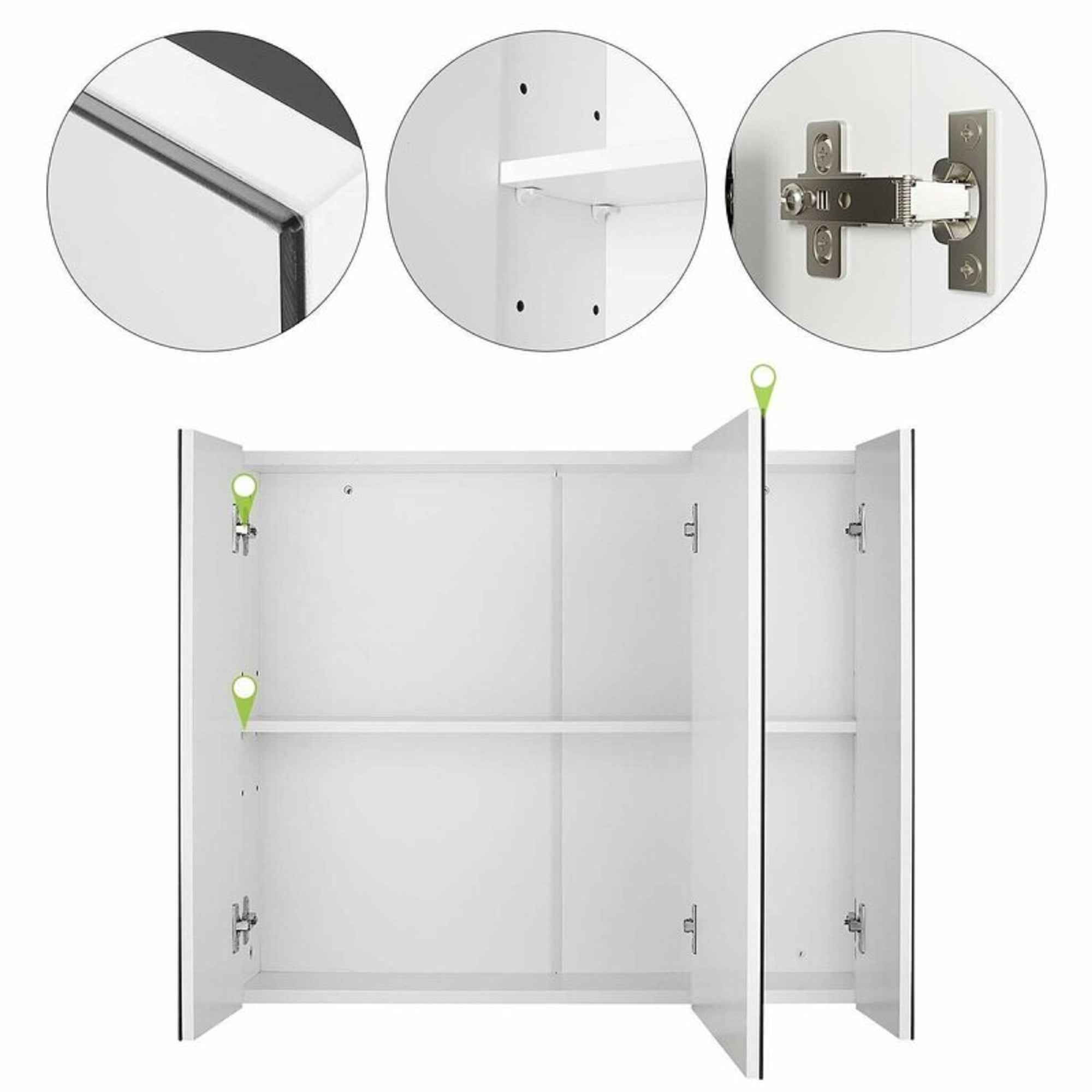 Homfa Medicine Cabinet with Mirror for Bathroom, 3 Door Wall Mounted Storage Mirror Cabinet with Adjustable Shelves White - Image 5