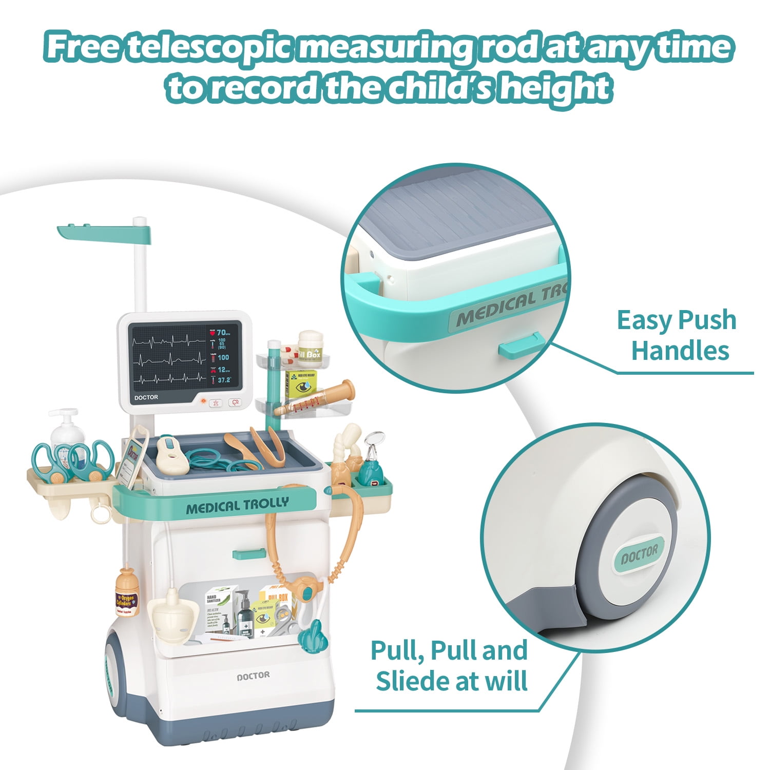 Zacro Doctor Kit for Kids, 28PCS Pretend Medical Station Toy Set for Boys & Girls, Mobile Cart with Lights Doctor Role Play Toys for Toddler Kids 3-8 Years Old - Image 2