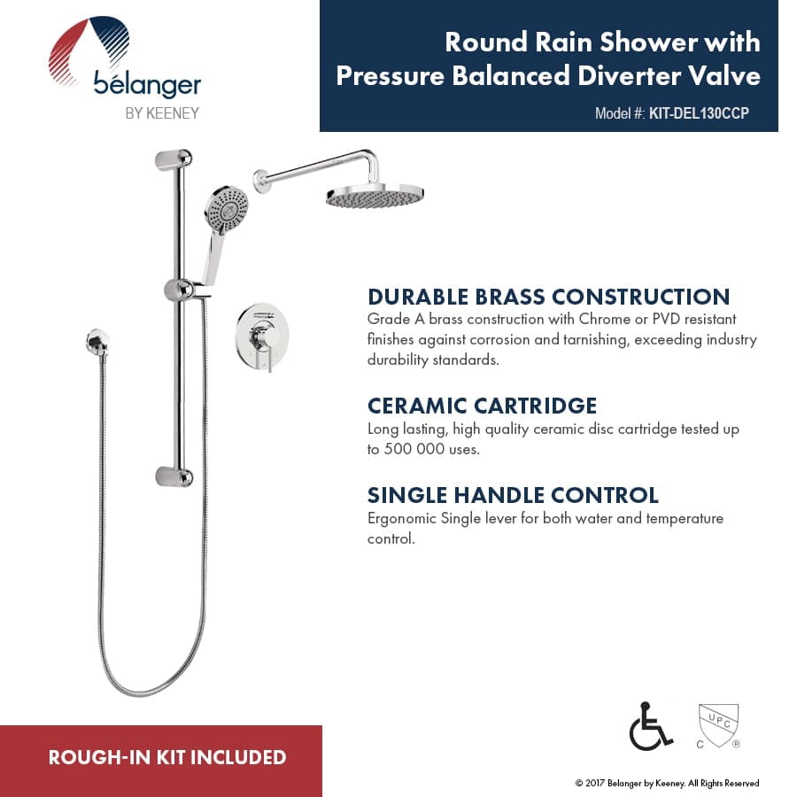 Belanger KIT-DEL130CCP Rain Pressure Balanced Round Shower System, Polished Chrome - Image 4