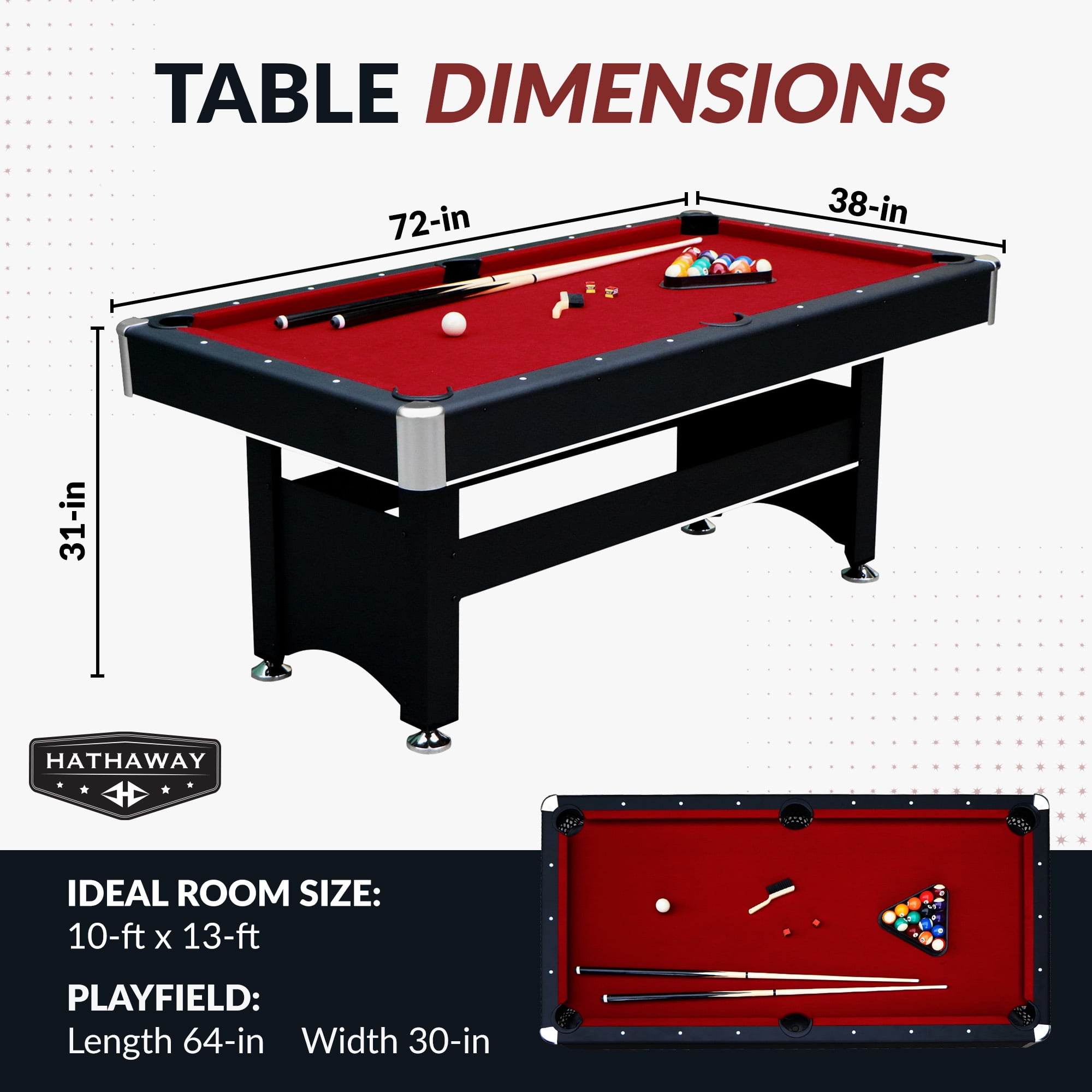 Hathaway Spartan 6-ft Pool & Table Tennis Multigame Table, All Accessories Included – Black with Red Felt - Image 2
