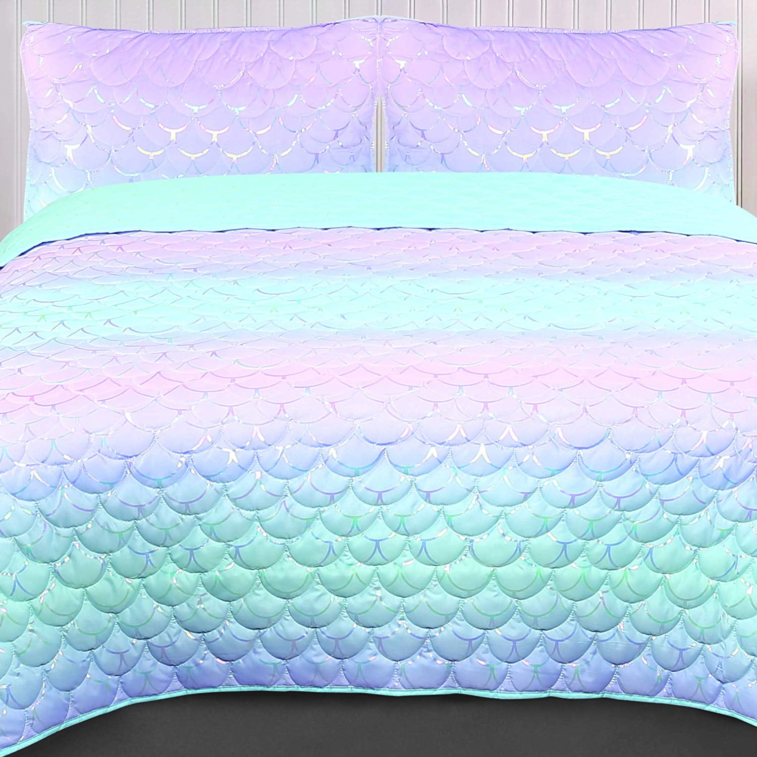 Tadpoles Girls Mermaid Pattern Quilt Set, Iridescent Metallic - Image 2